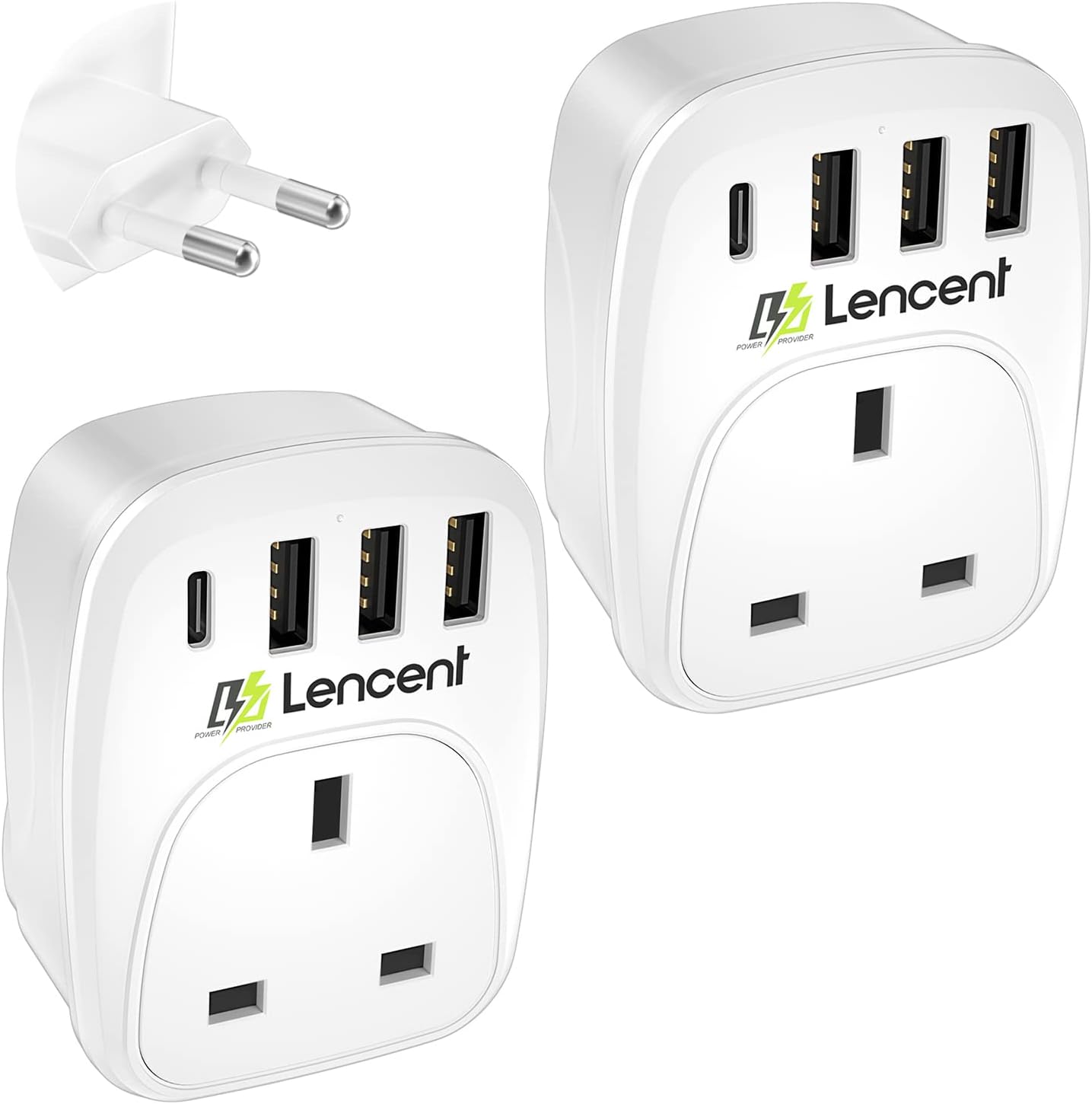 Detalle de LENCENT UK to EU Travel Adapter with USB-C 2-pack 🔌