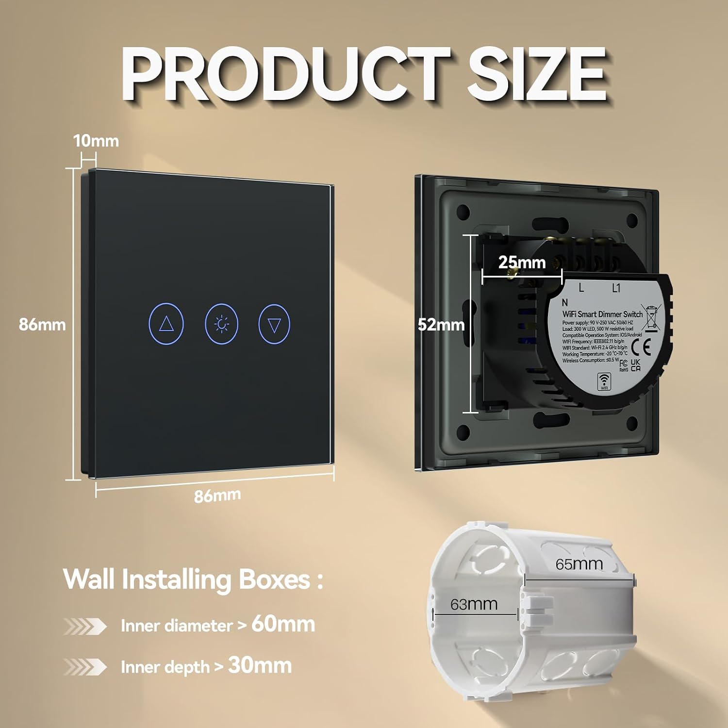 Detalle de BSEED Smart Lichtschalter Dimmer 300 W Touch