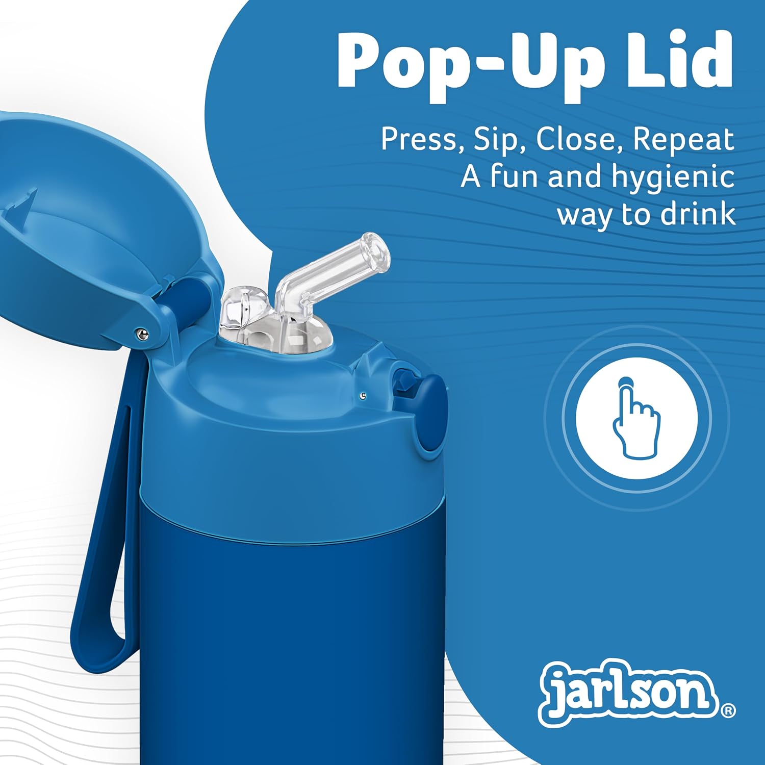 Detalle de Jarlson Charli 18oz Kids Water Bottle: Stainless Steel Vacuum Insulated Bottle with Straw (Blue)