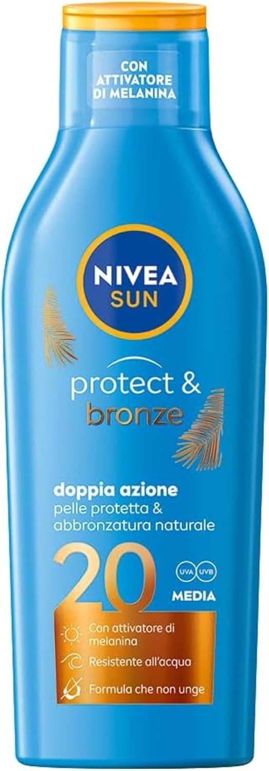 Detalle de NIVEA SUN Latte Solare Protect & Bronze FP20 200 ml — abbronzatura dorata e protetta