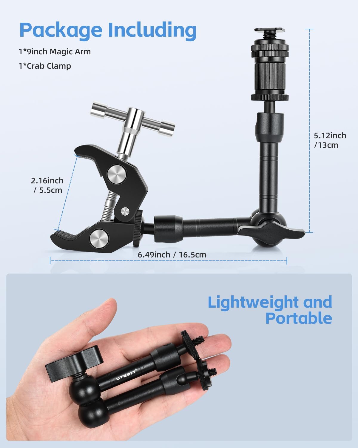 Thumbnail 6 de UTEBIT Magic Arm 9-inch Articulating Friction Arm with Super Crab Clamp and 1/4" Cold Shoe Mount