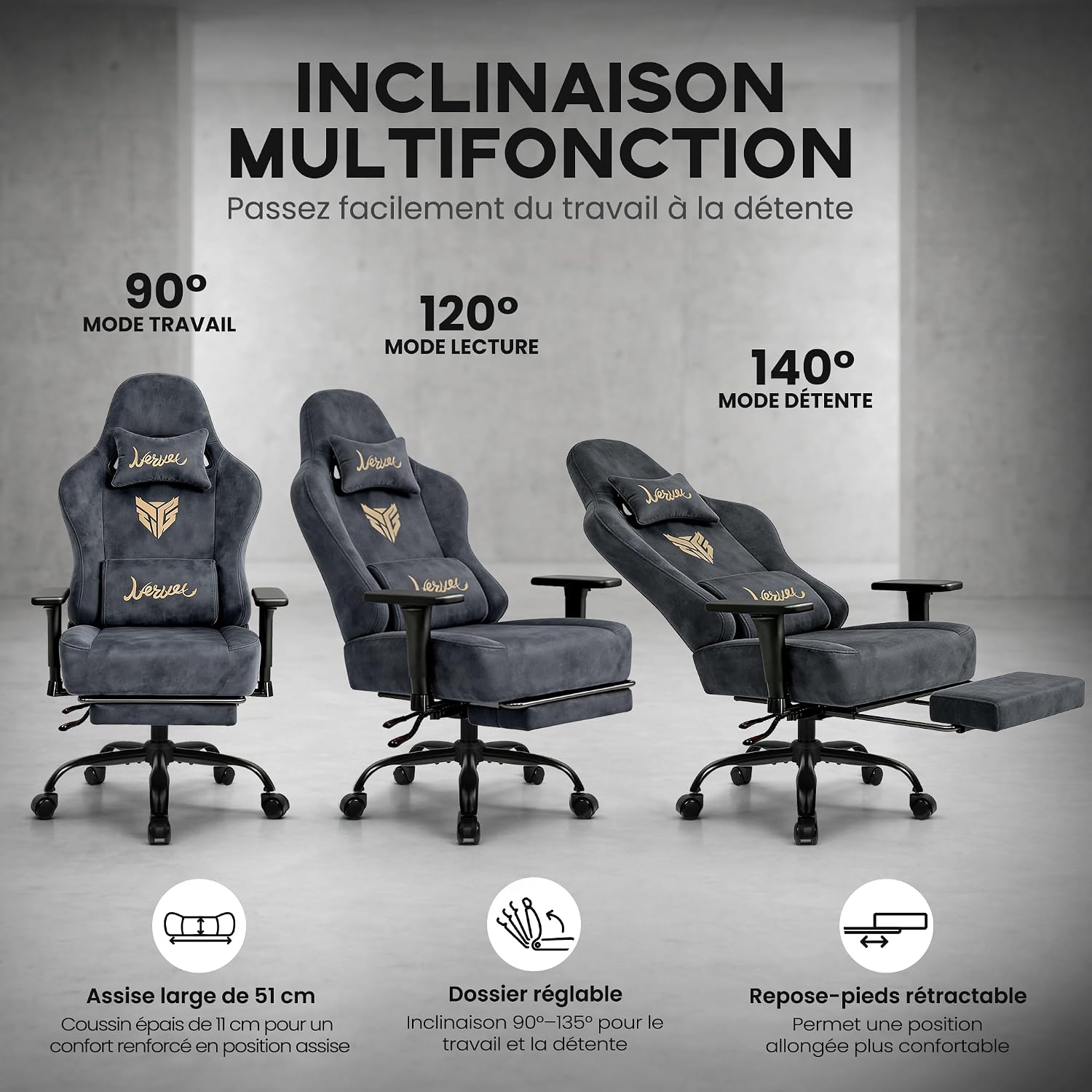 Thumbnail 5 de Riftracer Fauteuil Gaming Ergonomique avec Appui-Tête et Support Lombaire – Réglable, Repose-Pieds et Dossier 80–140°