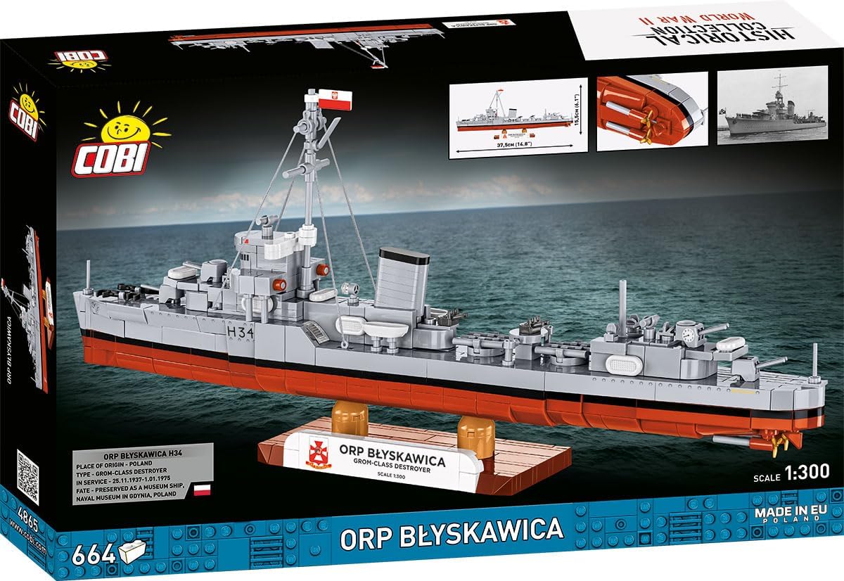 Detalle de COBI ORP BŁYSKAWICA COBI-4865 – model okrętu, 664 elementy, skala 1:300