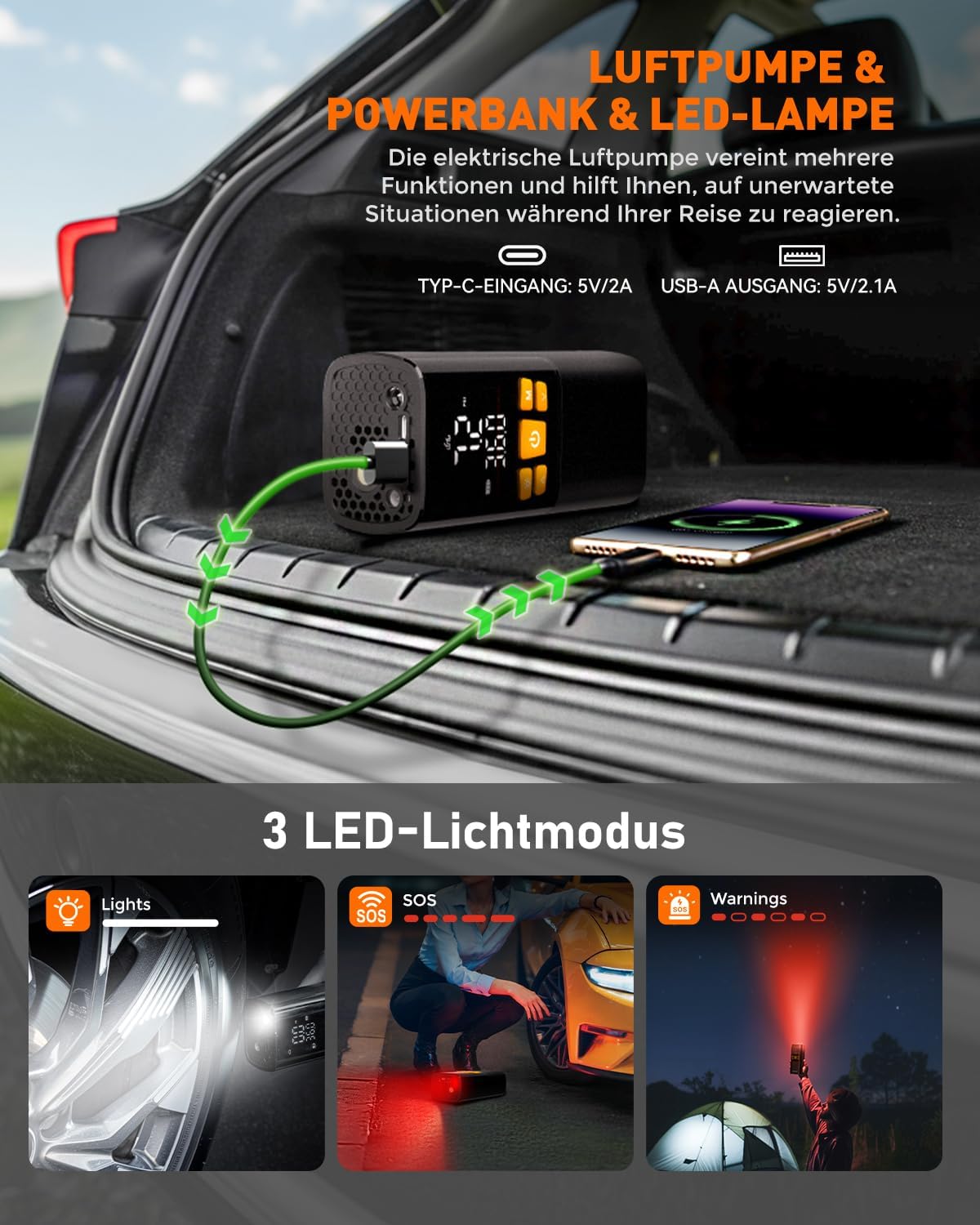 Thumbnail 5 de NEVERLAND elektrische Fahrradpumpe 150 PSI