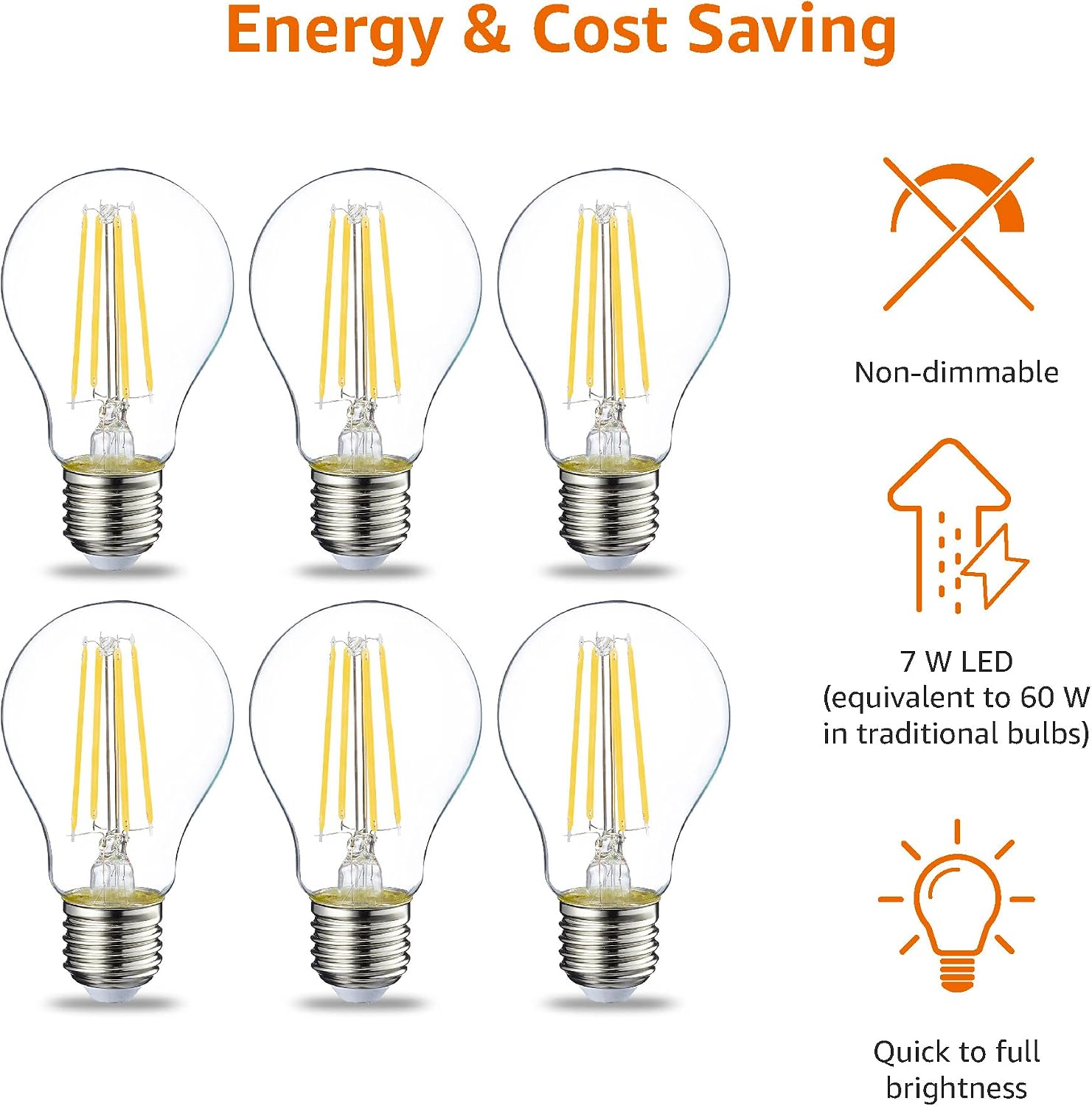 Detalle de Philips 7W E27 LED Filament Bulb (60W equivalent) – Warm White, 6‑pack, Non‑Dimmable