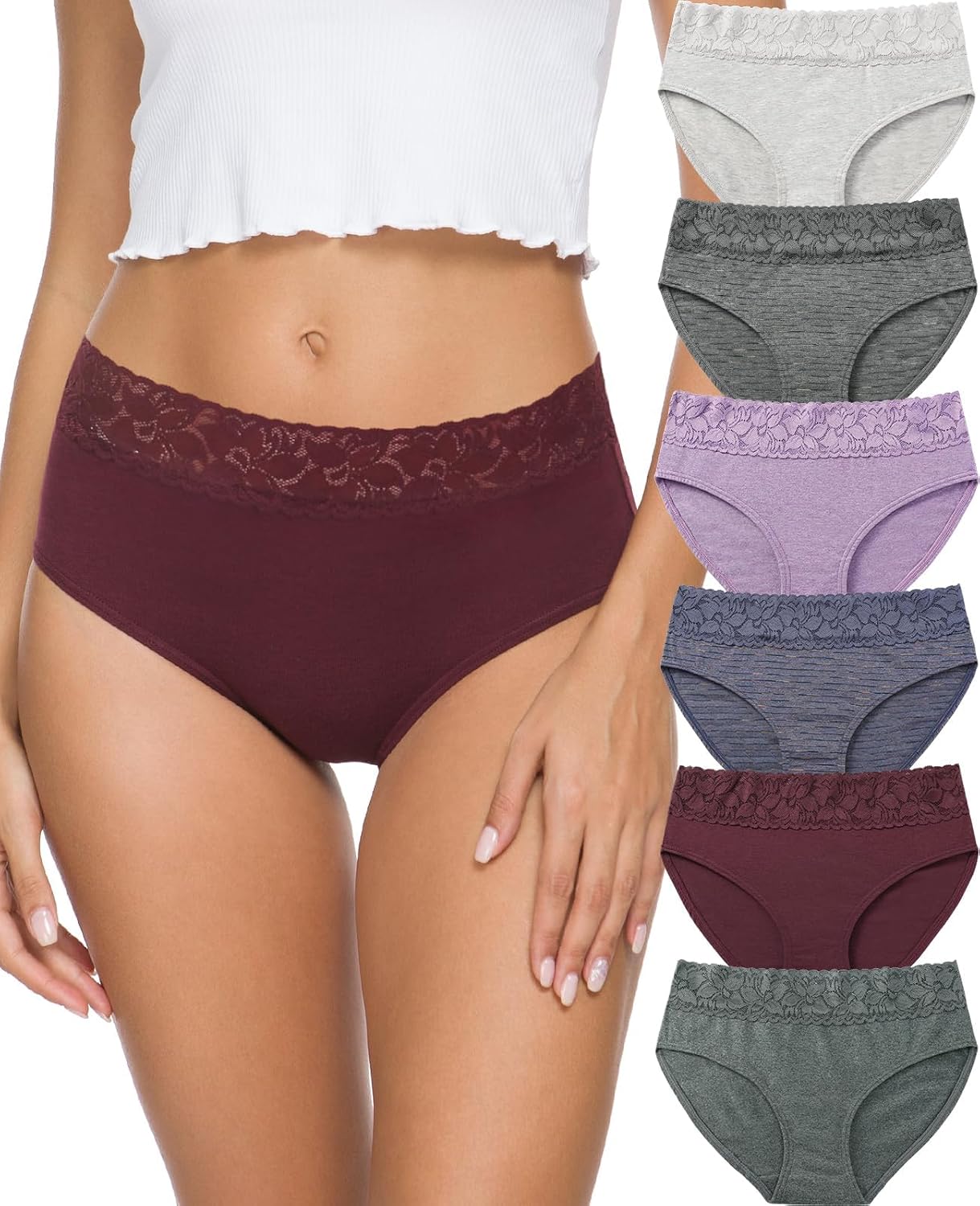 Detalle de ALTHEANRAY Damen Unterhosen aus Baumwolle – Spitzenbesatz, 6er-Pack, atmungsaktiv und komfortabel