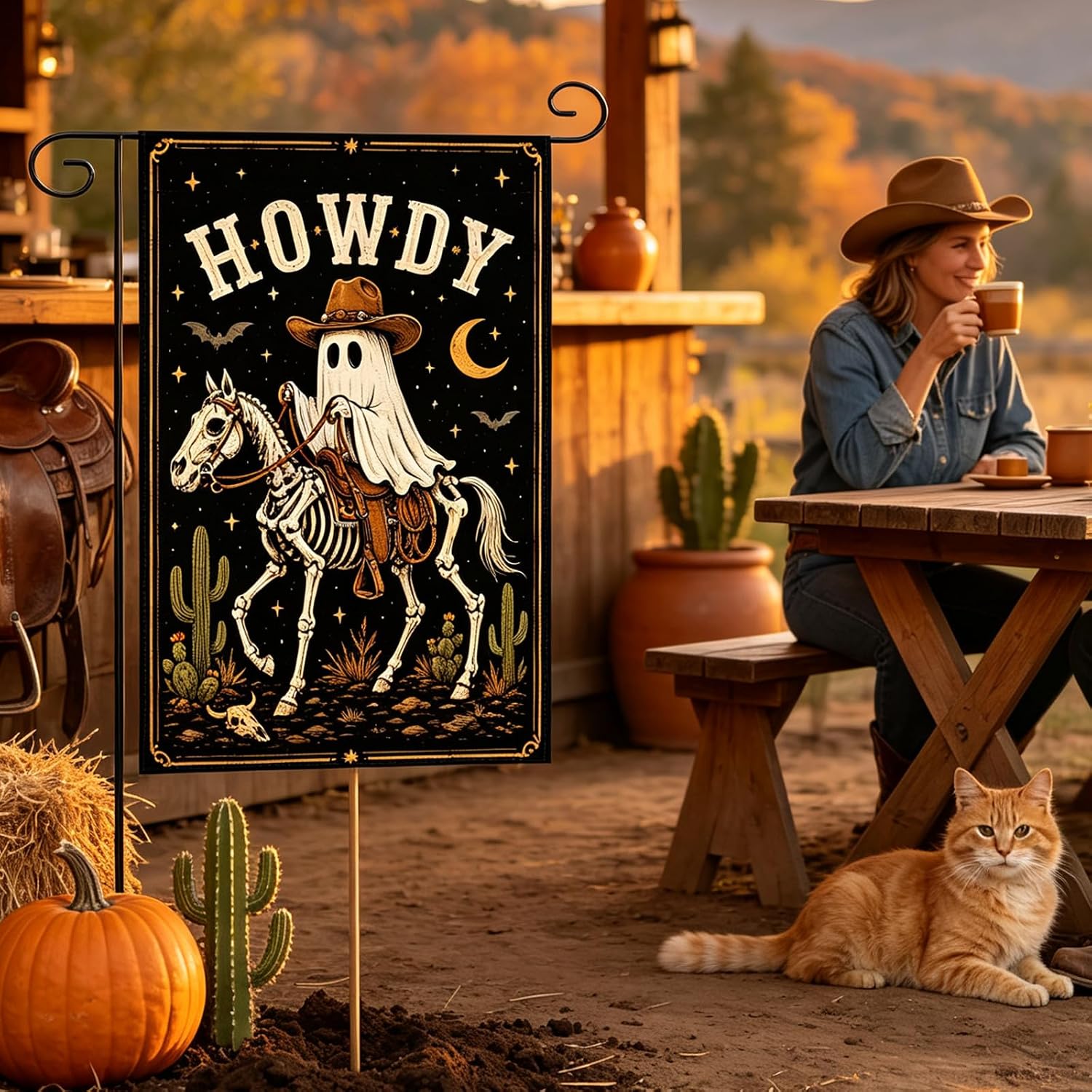 Detalle de Dimidium Western Ghost Rider Halloween House Flag, 28 x 40-Inch Double-Sided Polyester
