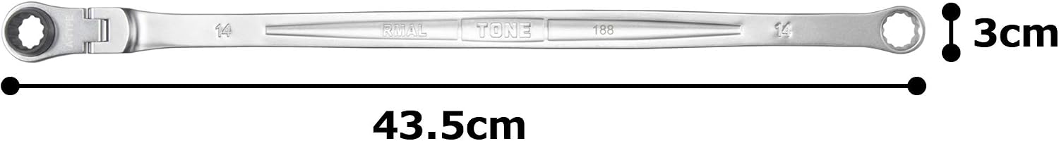 Detalle 1 de トネ(TONE) RMA-14L 超ロング首振ラチェットめがねレンチ 二面幅14mm・全長405mm