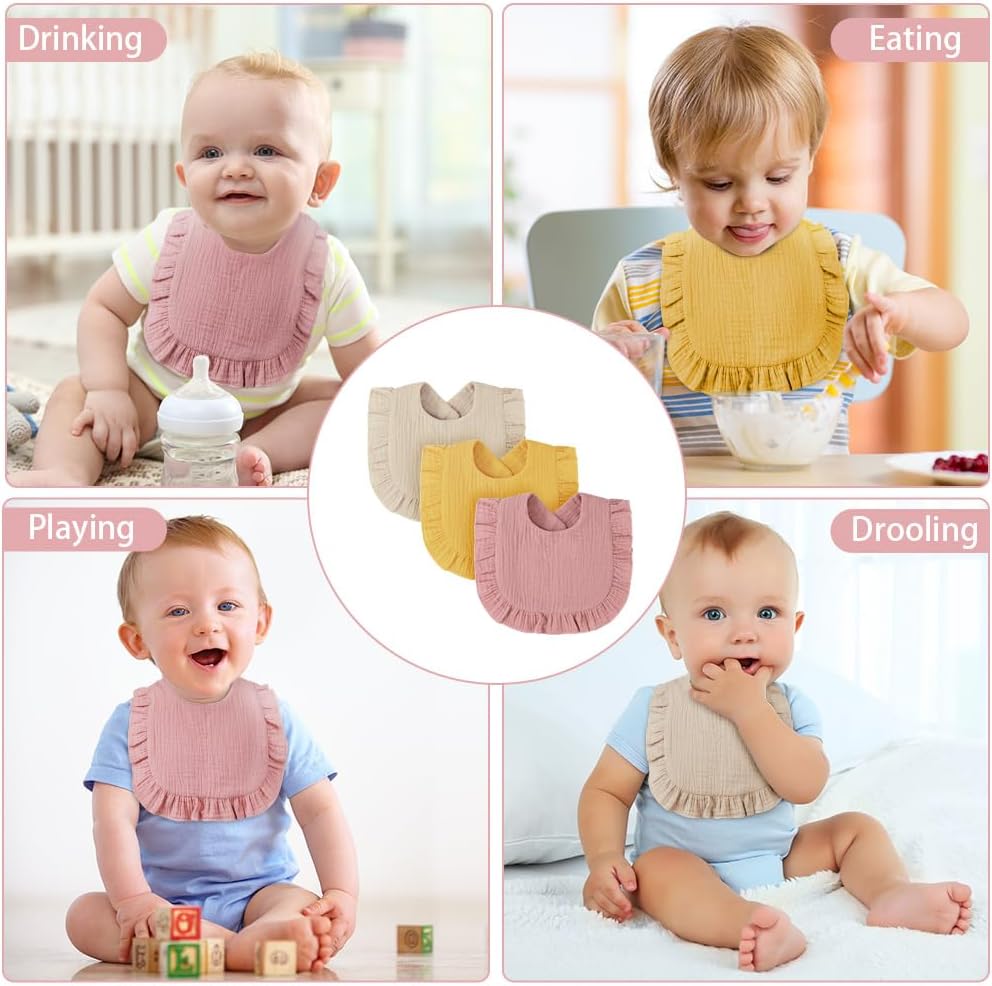 Thumbnail 6 de Vicloon Baby Lätzchen (3er-Set) aus Musselin: weiche Speichel- und Spucktücher mit Druckknopf
