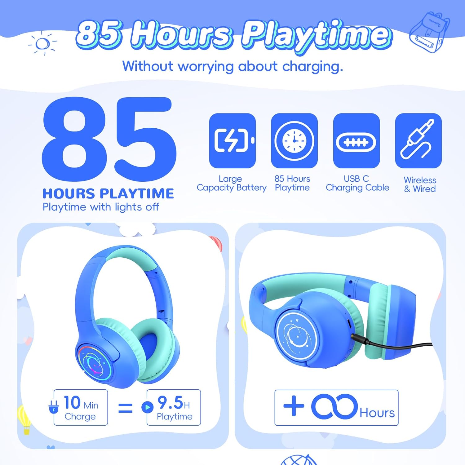 Detalle 2 de Kids Bluetooth Headphones 85H Playtime