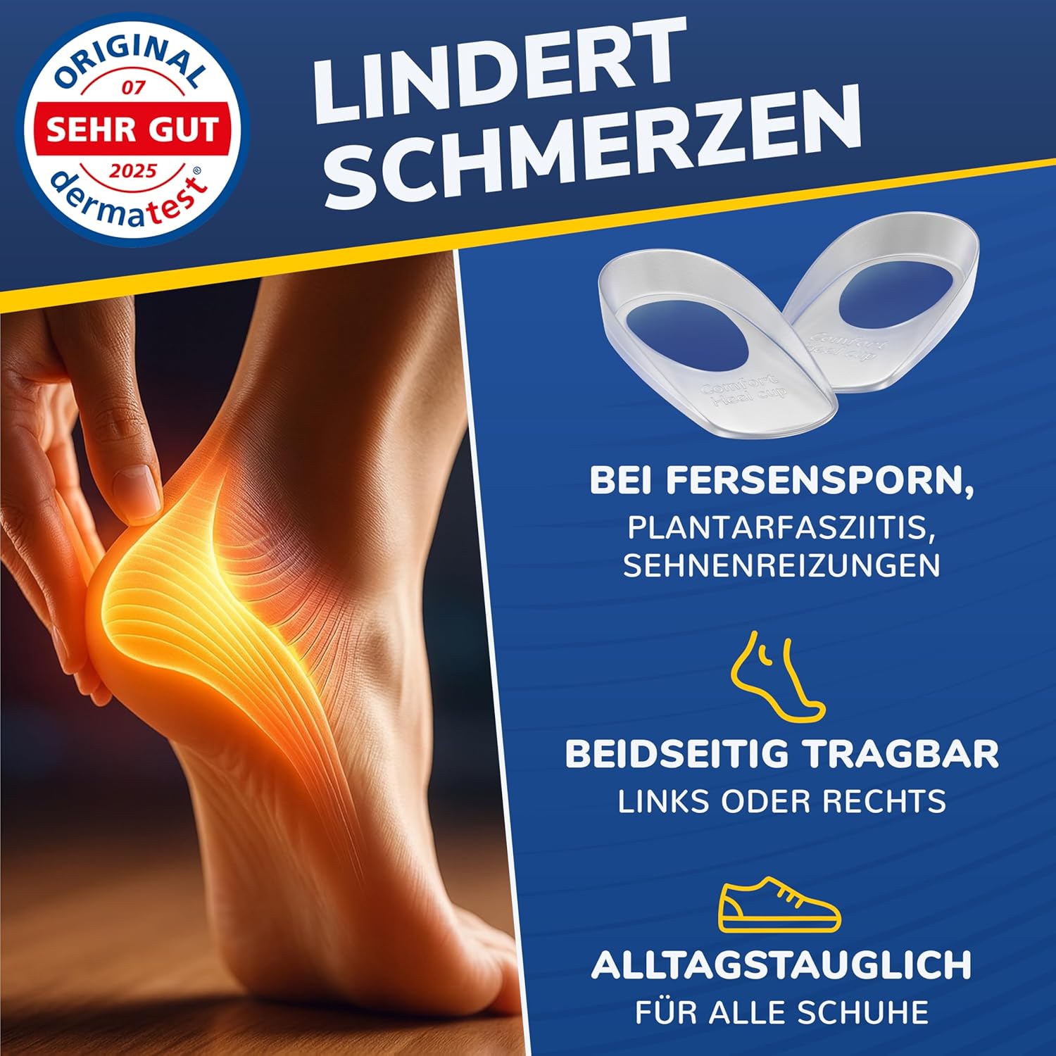 Detalle de FLEXIFEET© Fersensporn Einlagen mit Gelkissen (4 Stk) – Fersenkeil für Damen & Herren, Größen S oder L