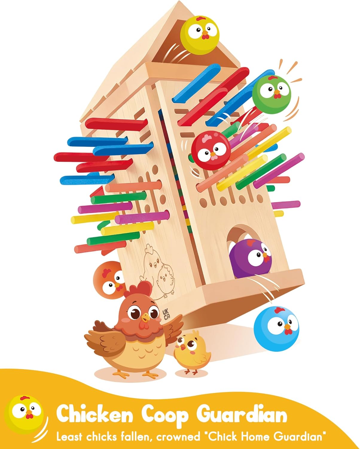 Thumbnail 1 de Montessori wooden board game for ages 3–6: chicken coop stick-removal ball & dice game