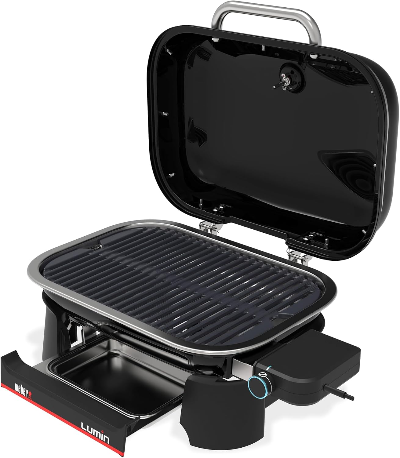 Detalle 2 de Weber Lumin Compact: Tragbarer Elektrogrill mit Deckelthermometer, 43 × 32 cm, Porzellanemaillierte Gusseisenroste