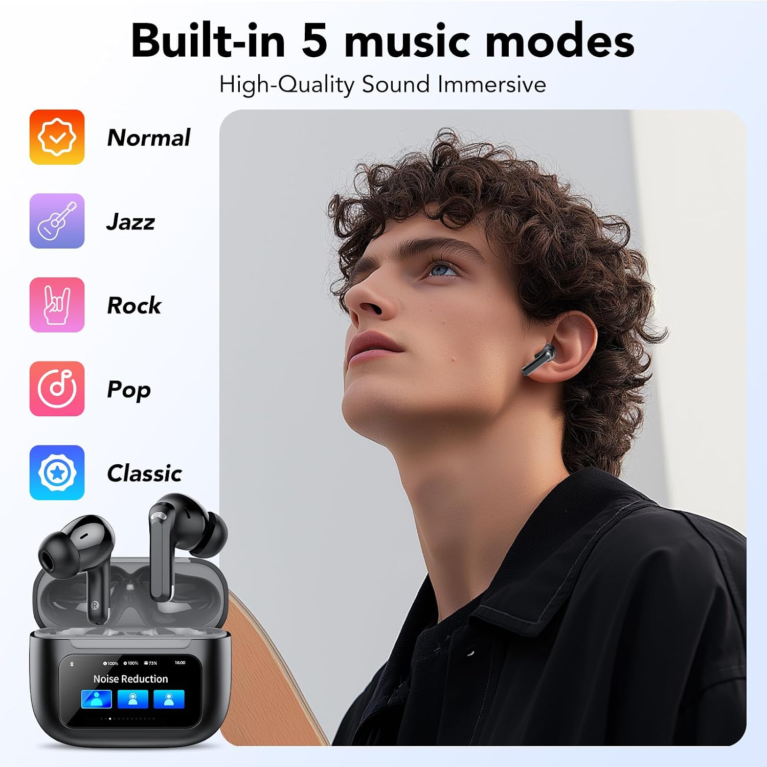 Detalle de Wireless Earbuds with ANC/ENC, Bluetooth 5.4, 50h Playtime, IPX7 Waterproof – In-Ear Headphones (Black)