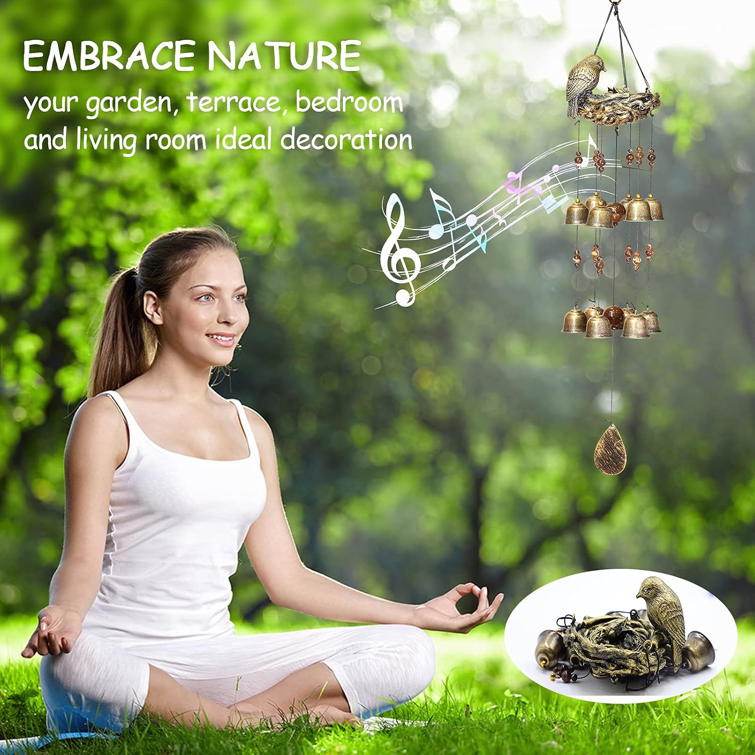 Thumbnail 6 de Askhald Bird Nest Wind Chime, Bronze Resin Nest and 12 Copper Alloy Bells