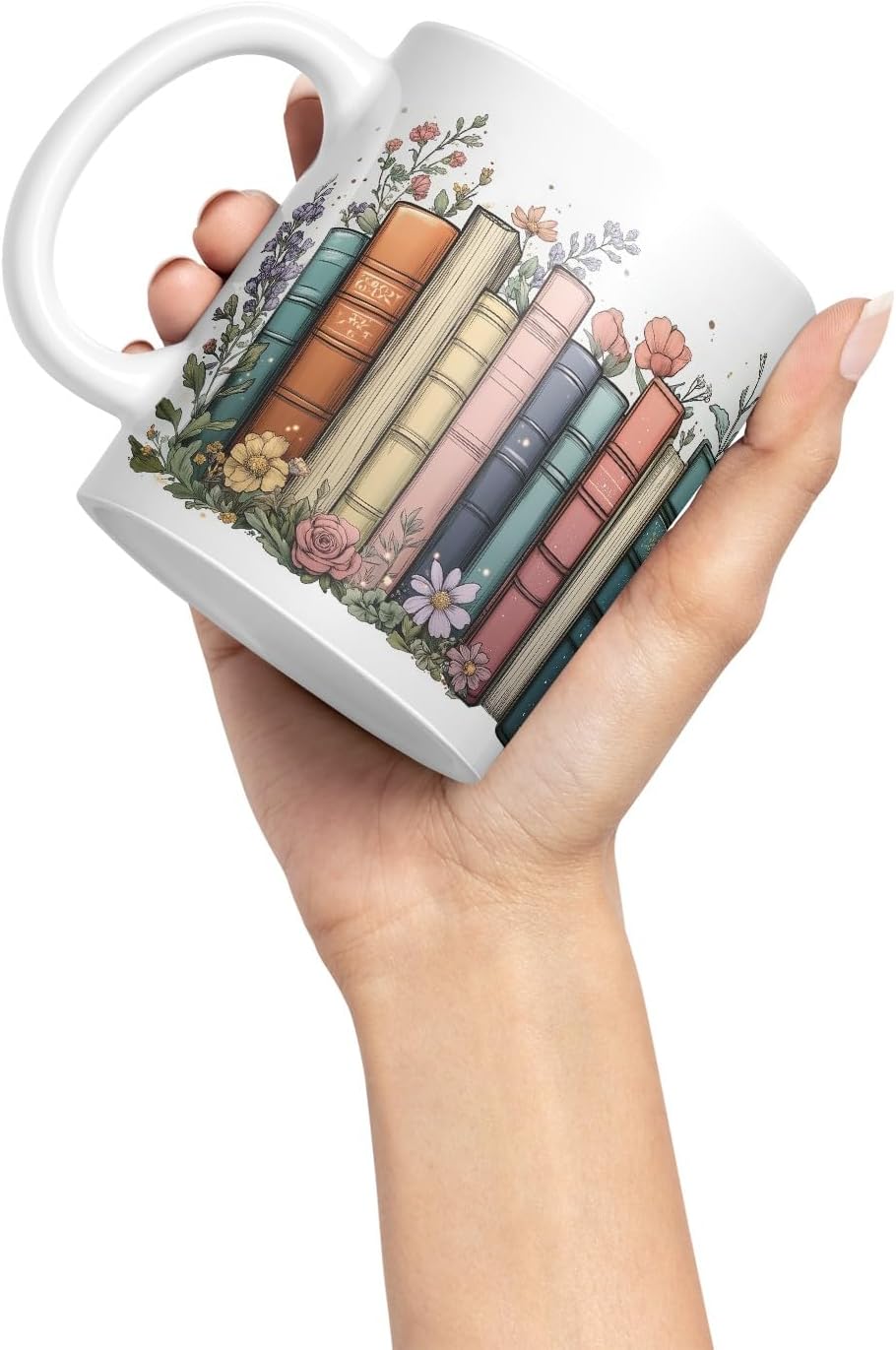 Thumbnail 4 de Vixar Floral Bookshelf Coloured Ceramic Mug Cup Gift, 11oz (White)