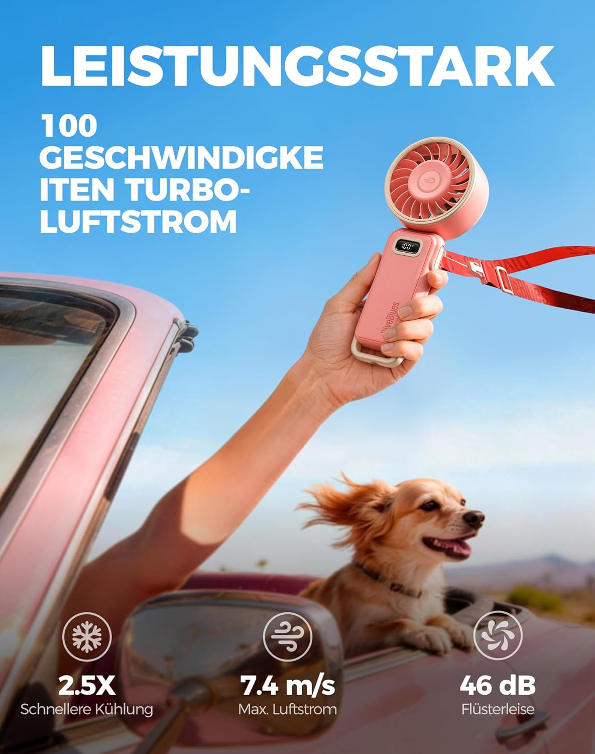 Thumbnail 1 de Diveblues Handventilator – Tragbarer Turbo-Ventilator mit 100 Stufen, 7,4 m/s Luftstrom und 180° Klappdesign