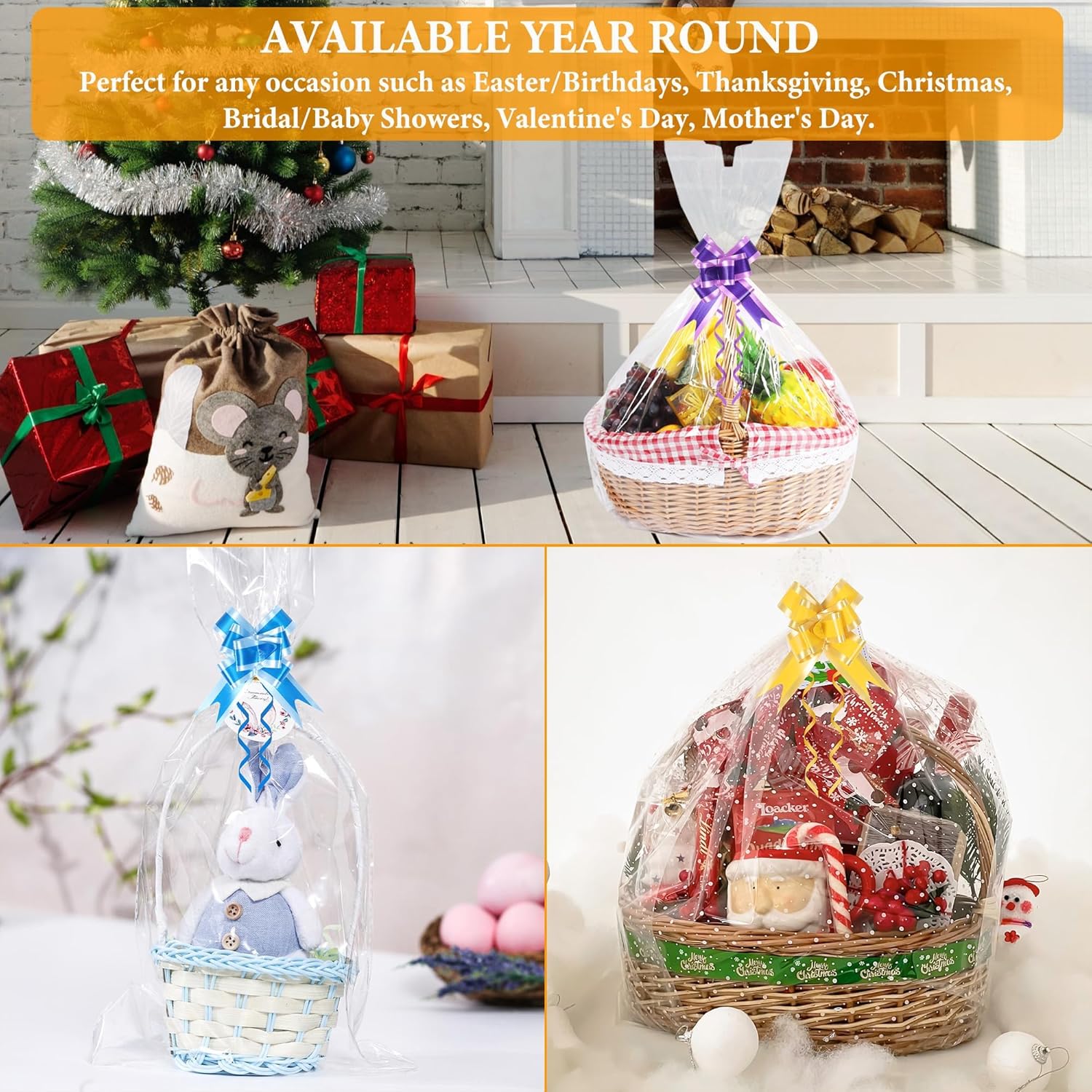 Thumbnail 6 de Large cellophane hamper bags 12 pcs 70cm
