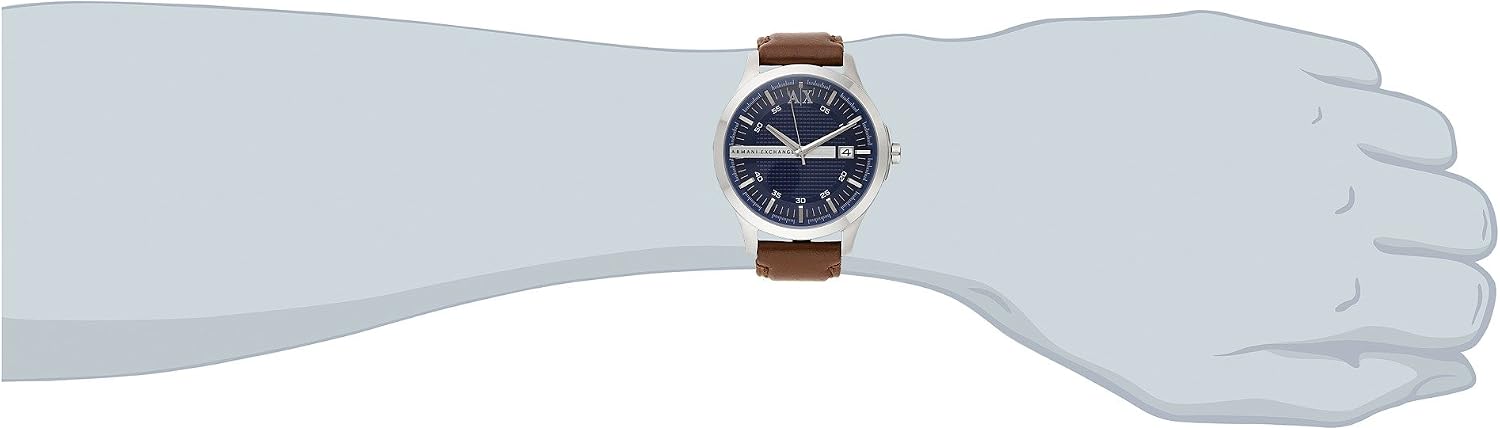 Detalle de Armani Exchange Herrenuhr – 46 mm Gehäuse, blaues Zifferblatt, braunes Lederband