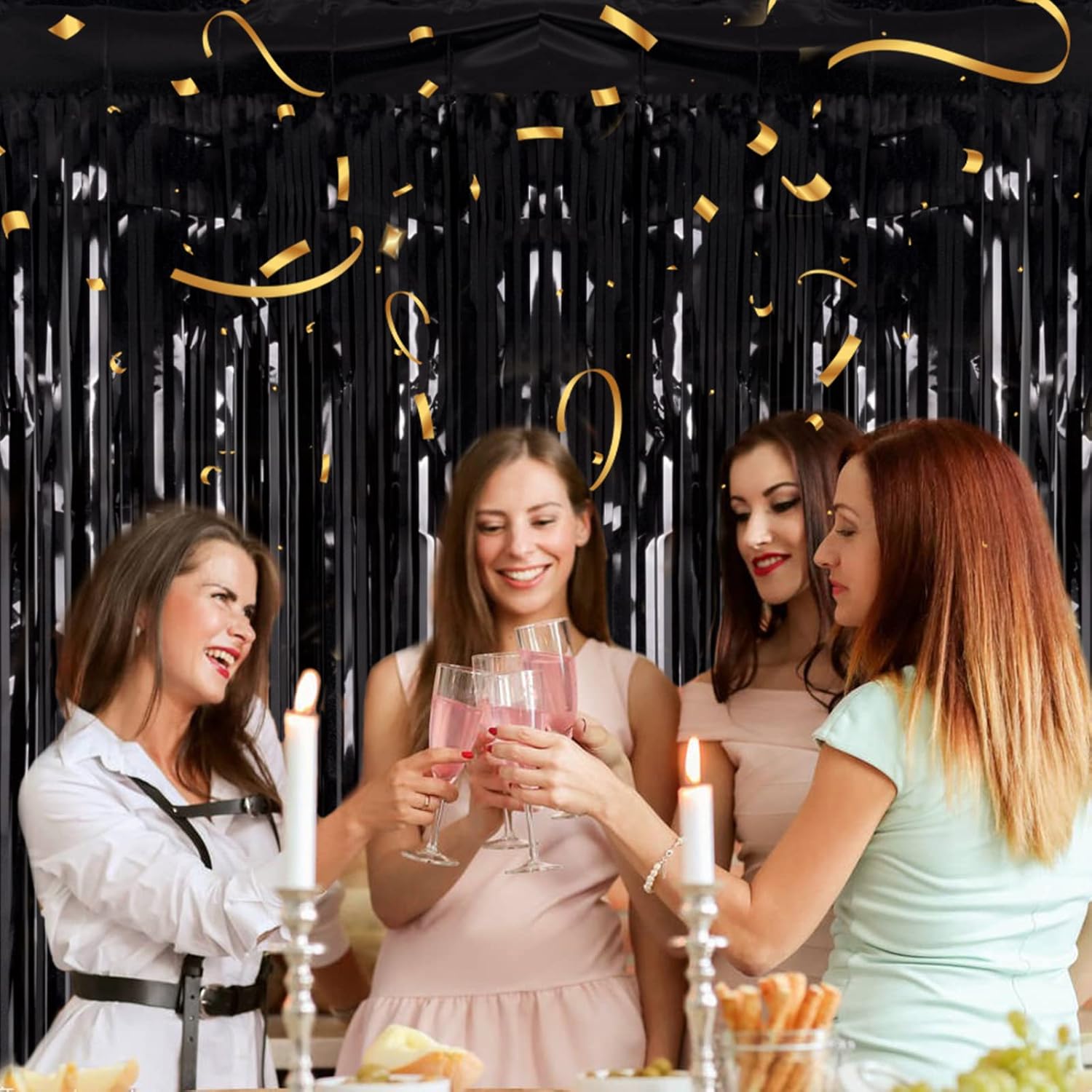 Detalle 2 de Black Tinsel Foil Fringe Curtains 3.2ft x 8.2ft 🎉