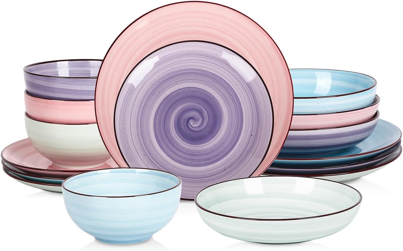 Thumbnail 6 de Selamica Vintage Blue 12-Piece Ceramic Dinnerware Set (Plates & Bowls for 4)