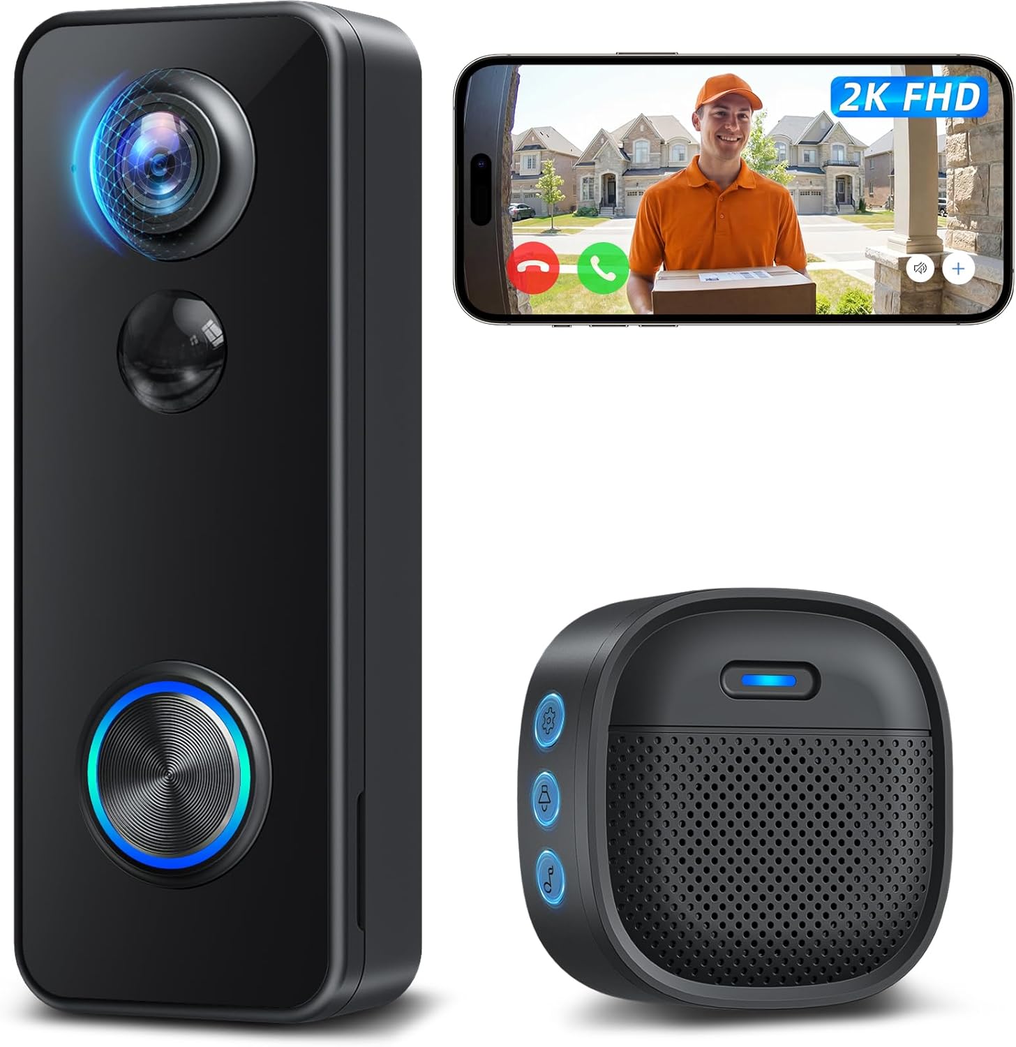 Detalle de XTU 2K HD Sonnette Sans Fil Extérieure Étanche avec Caméra 180° et Détection Humaine