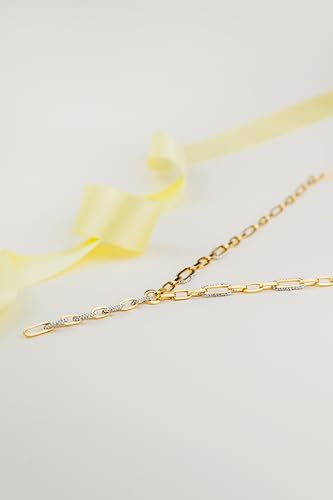 Thumbnail 4 de DelPia Collana Donna 2begold 18kt e Argento Sterling 925 - Modello Paperclip con Cristalli Bianchi, 51 cm