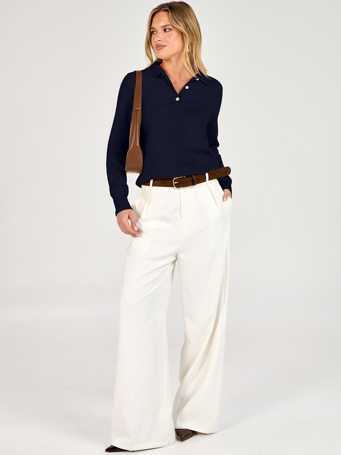 Detalle de ANRABESS Women's Polo Sweater, Polyester Blend