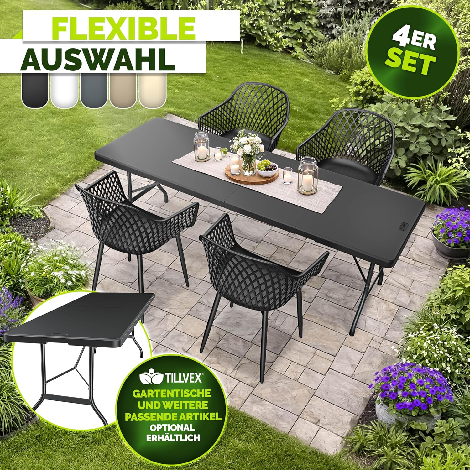 Thumbnail 2 de tillvex® Gartenstuhl 4er-Set mit Armlehne – wetterfest, UV-beständig, bis 120 kg