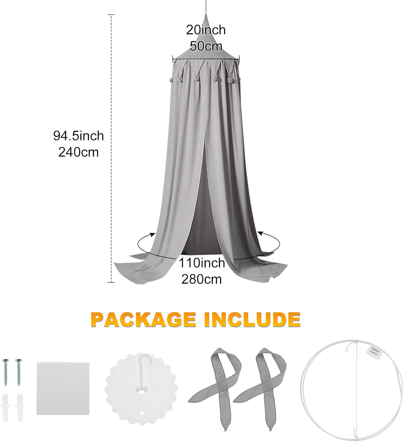Thumbnail 4 de Dyna-Living Children’s Bed Canopy (Round Dome Hanging Curtain) – Grey