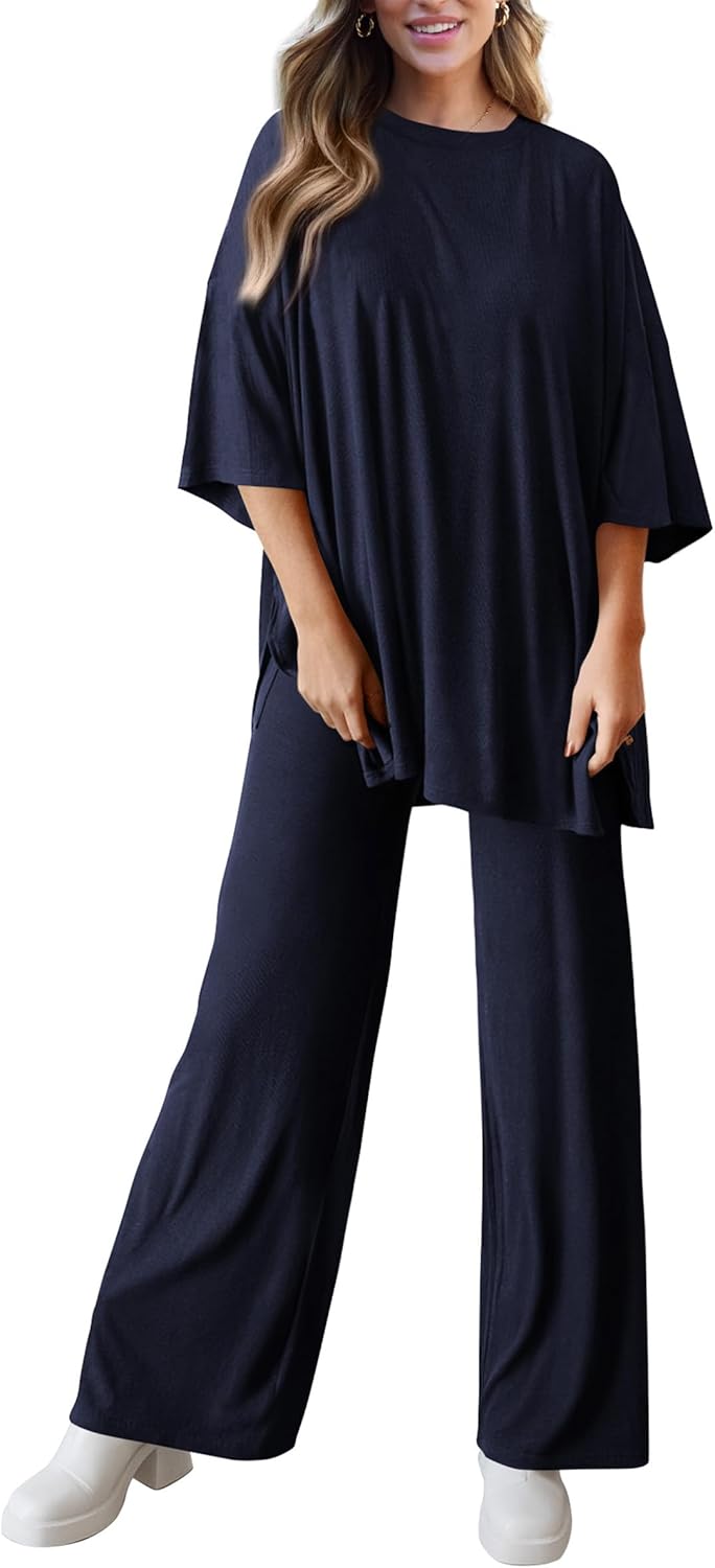 Thumbnail 4 de PRETTYGARDEN Two-Piece Lounge Set for Women (Short-Sleeve Top + Wide-Leg Pants)