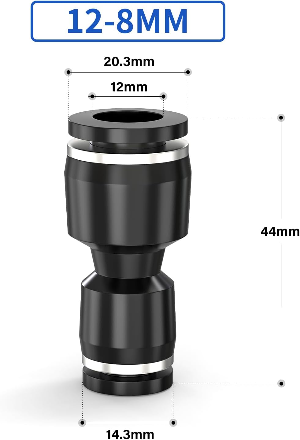 Thumbnail 1 de ERGAOBOY 10 Pcs 12mm Tube OD x 8mm Tube OD Black Straight Reducing Push to Connect Fittings