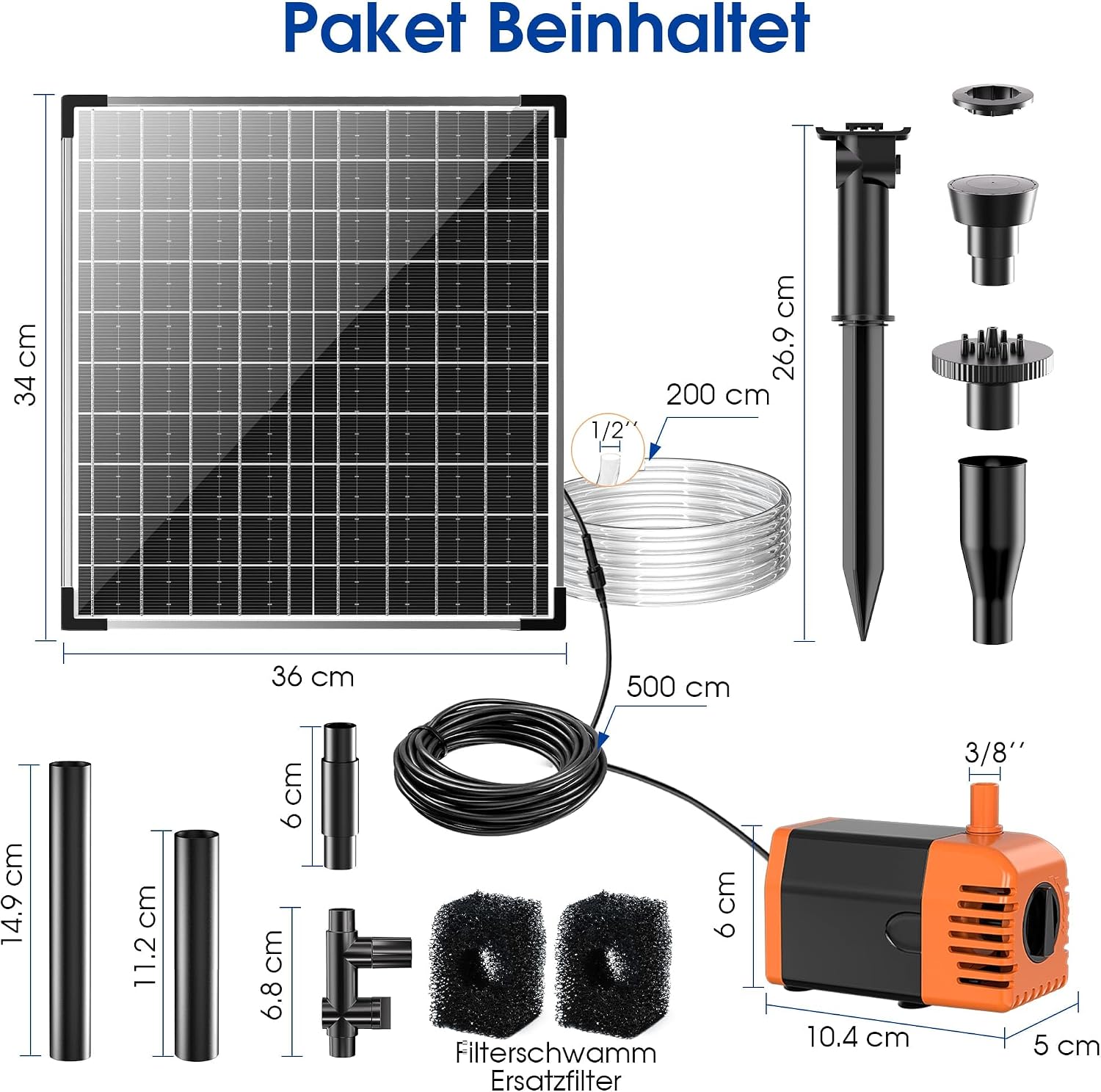 Detalle de Biling 25W Solarbrunnen für draußen mit 4 Düsen – 1200 L/H, 2 m Schlauch, 5 m Kabel