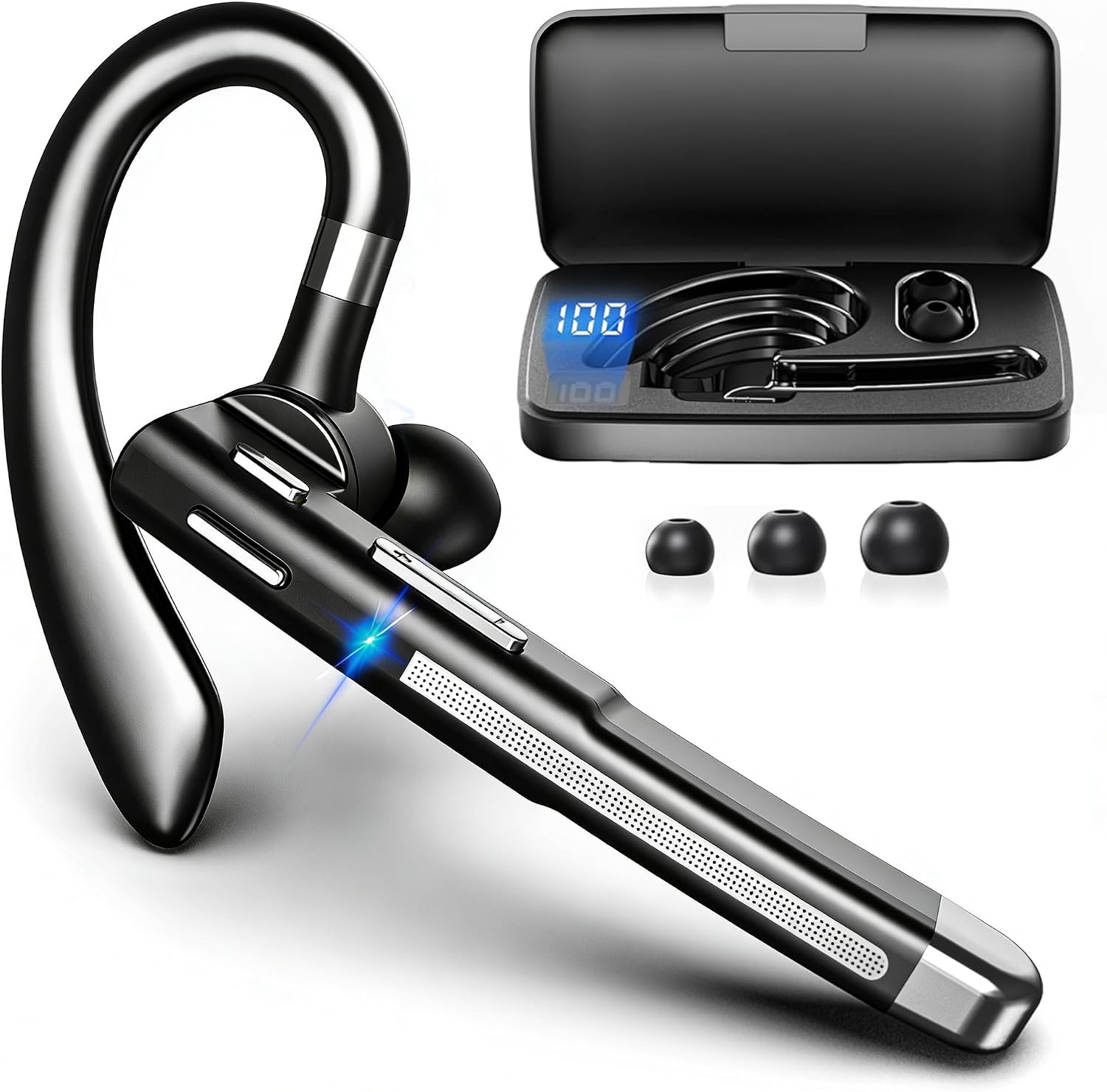 Detalle de Headset Bluetooth 6.1 mit CVC8.0 Doppelmikrofon – In Ear, 100 Std Akkulaufzeit, LED-Ladebox