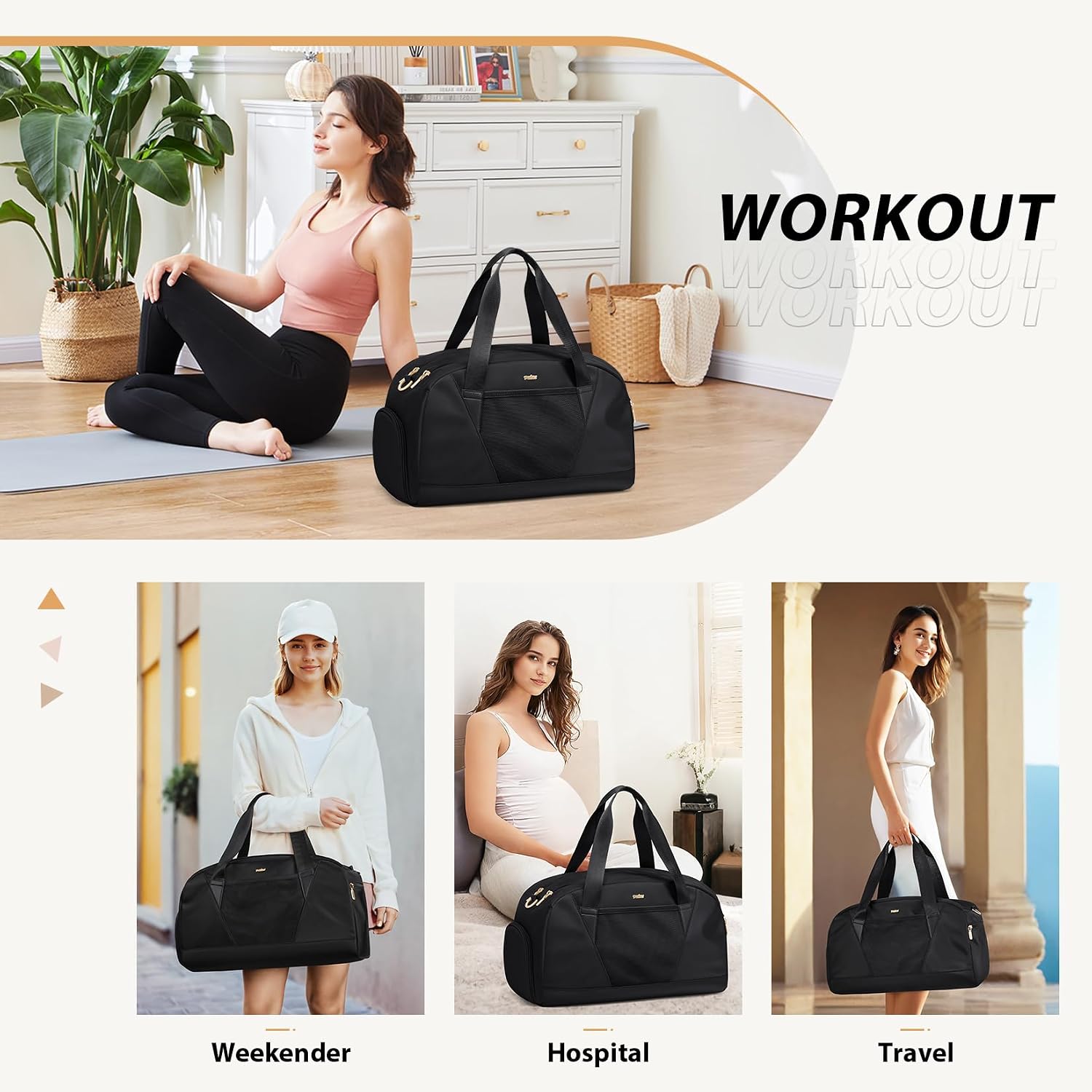 Detalle de VNINE Reisetasche Sporttasche Damen als Weekender-/Handgepäck-Tasche mit wasserdichtem Schuhfach