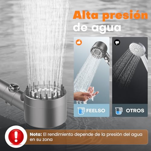Detalle de FEELSO Alcachofa de Ducha con Filtro de 15 Capas: alta presión, antical y ahorro de agua