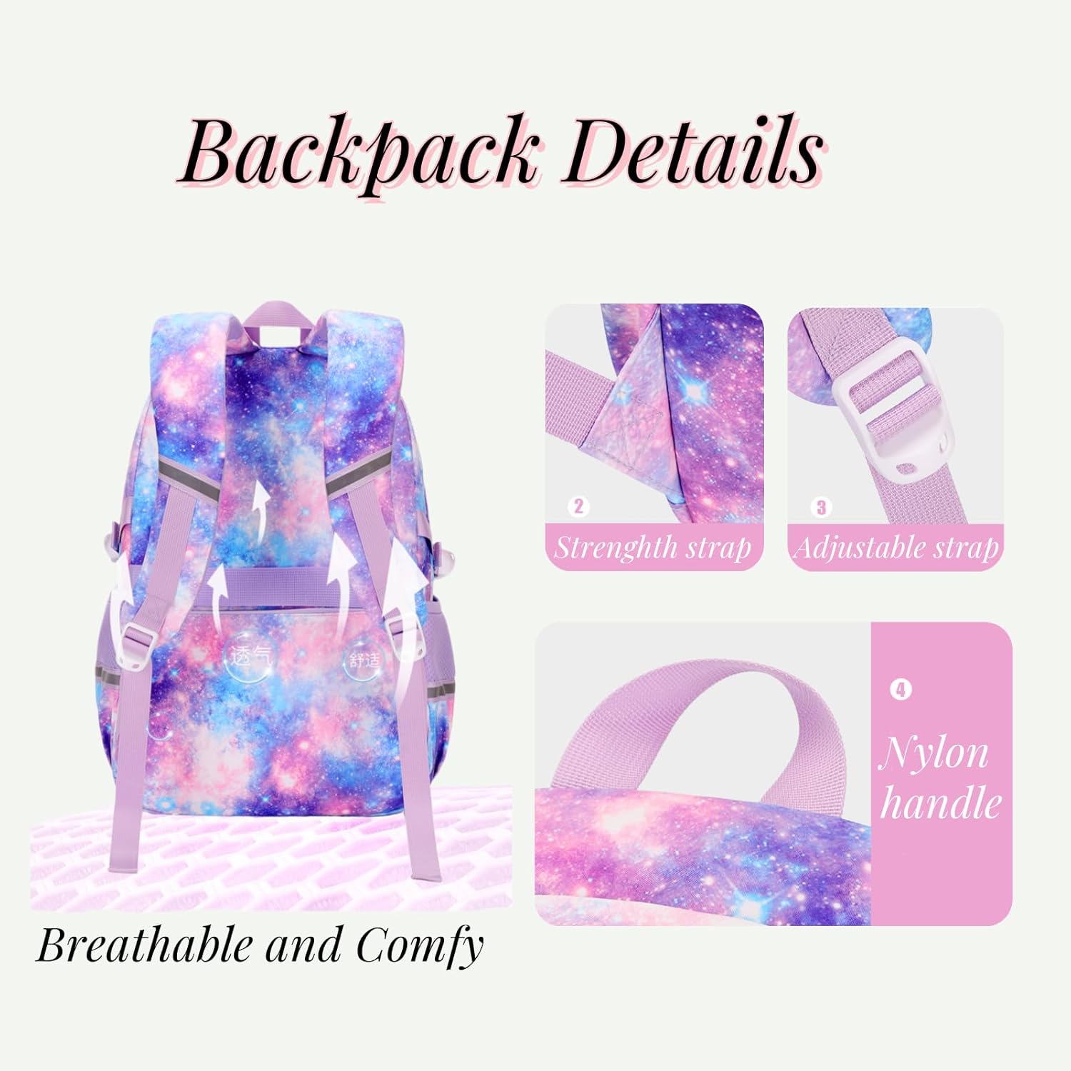 Detalle de VIDOSCLA Girls Backpack – Elementary School Bag for Kids
