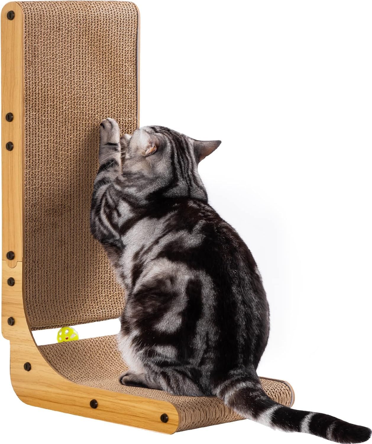 Detalle de Poils bebe PB1-LX-L L-Shaped Cat Scratcher with Corrugated Cardboard, Ball Toy & Catnip