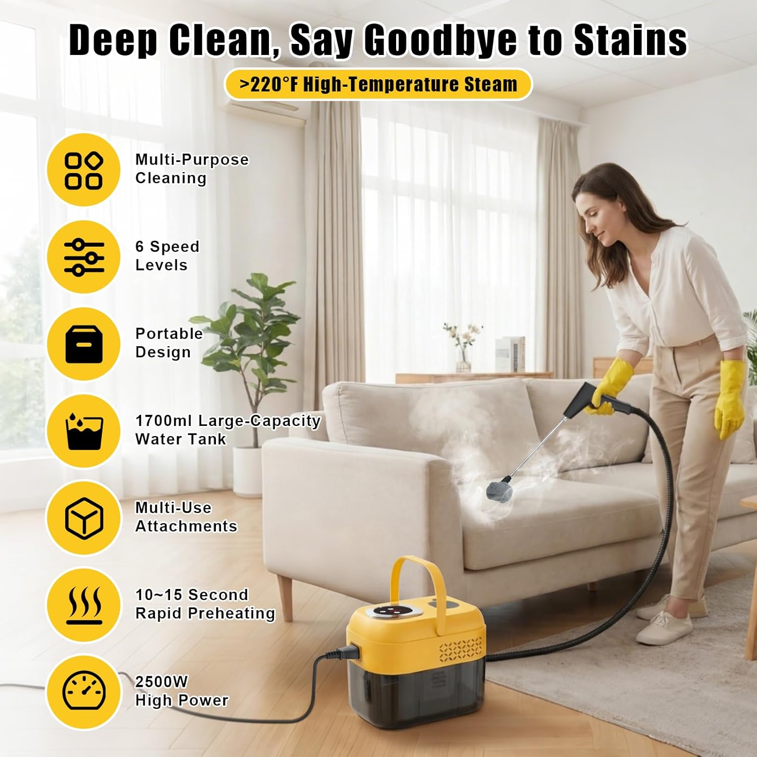 Thumbnail 1 de DXD Handheld Steam Cleaner (2500W) with 21 Accessories, 1700ML Tank