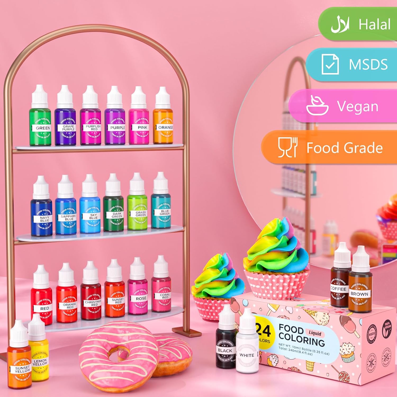 Detalle de 24-Color Food Coloring Set, 0.35 fl oz Bottles for Baking and Crafts