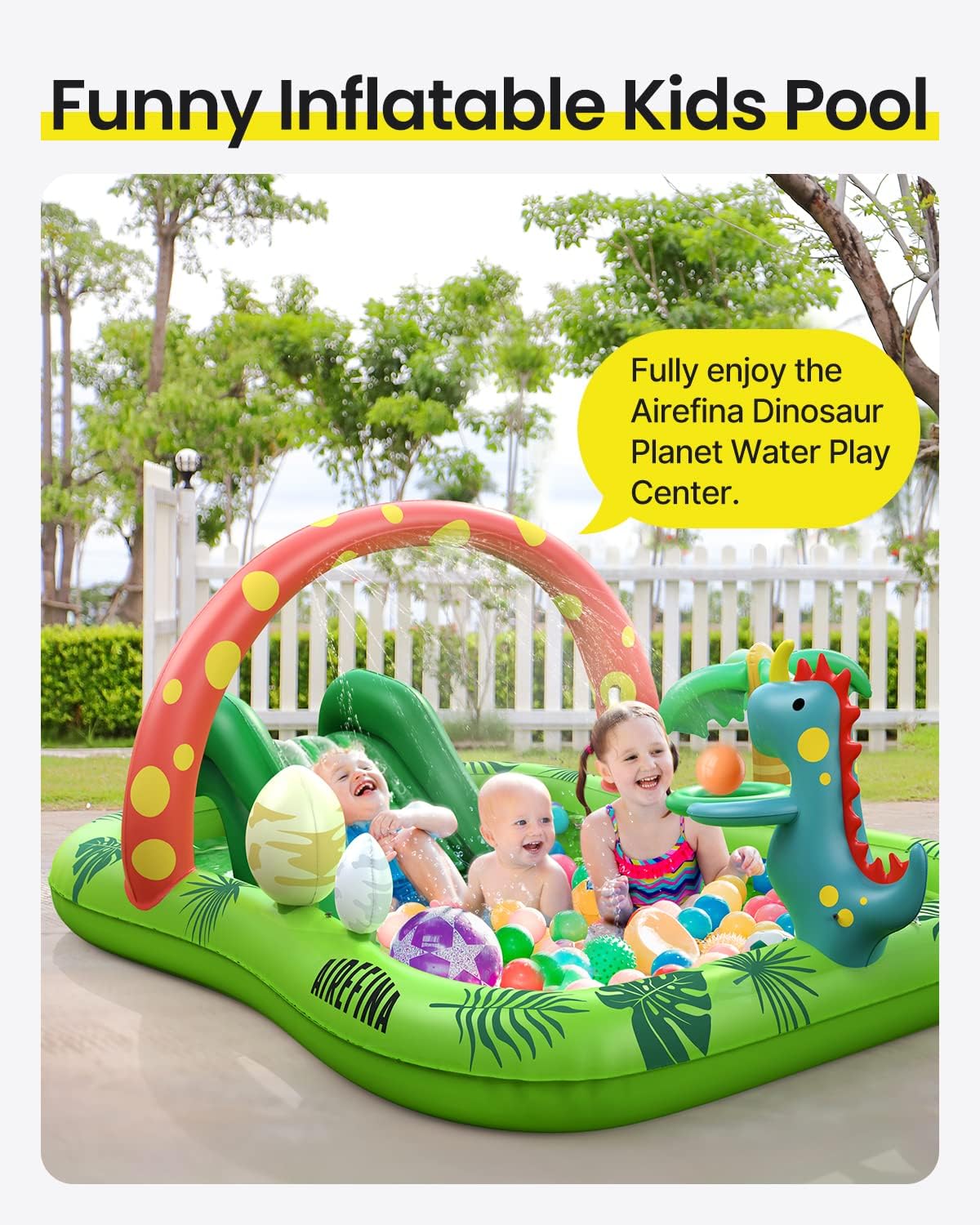 Detalle de Airefina Dino Planet Inflatable Kids Pool with Water Slide