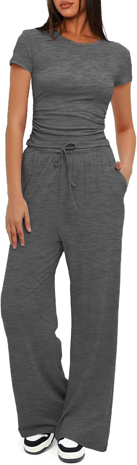 Detalle de crazy bean joggingpak voor dames, 2-delig met hoge taille, trekkoord en wijde pijpen