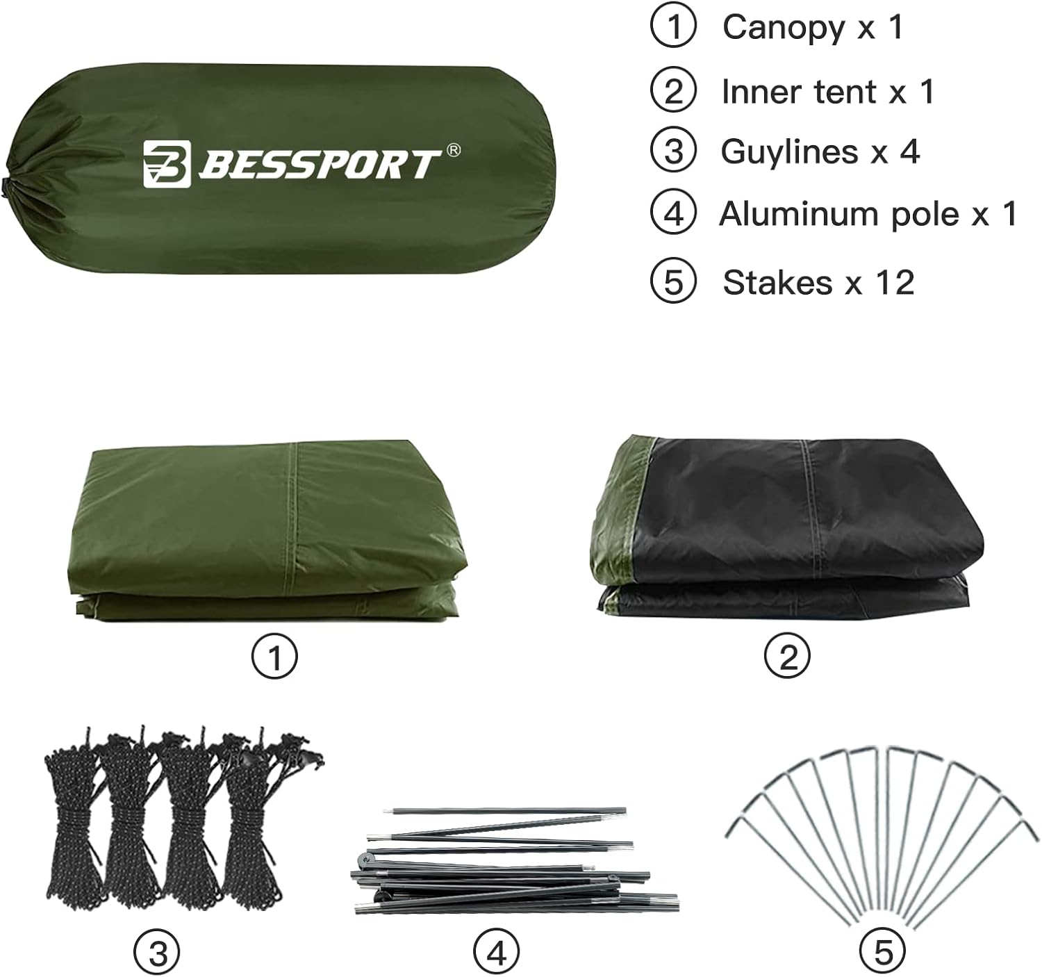 Detalle de Bessport Zelt 2/3 Personen – Ultraleichtes 4-Jahreszeiten-Kuppelzelt, wasserdicht, 2 Türen