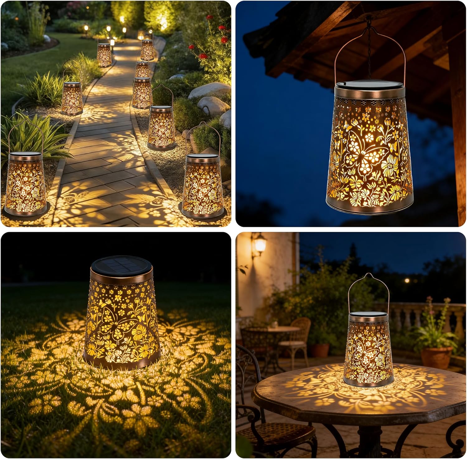Detalle 2 de Solar Lanterns for Outside 4 Pack: Butterfly Garden Lights for Patio, IP65 Waterproof Outdoor Decor