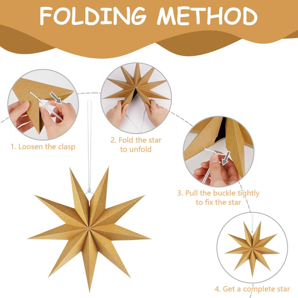 Detalle de Vicloon 3D Folding Paper Stars, 30 cm, Set of 5 in Mixed Colours