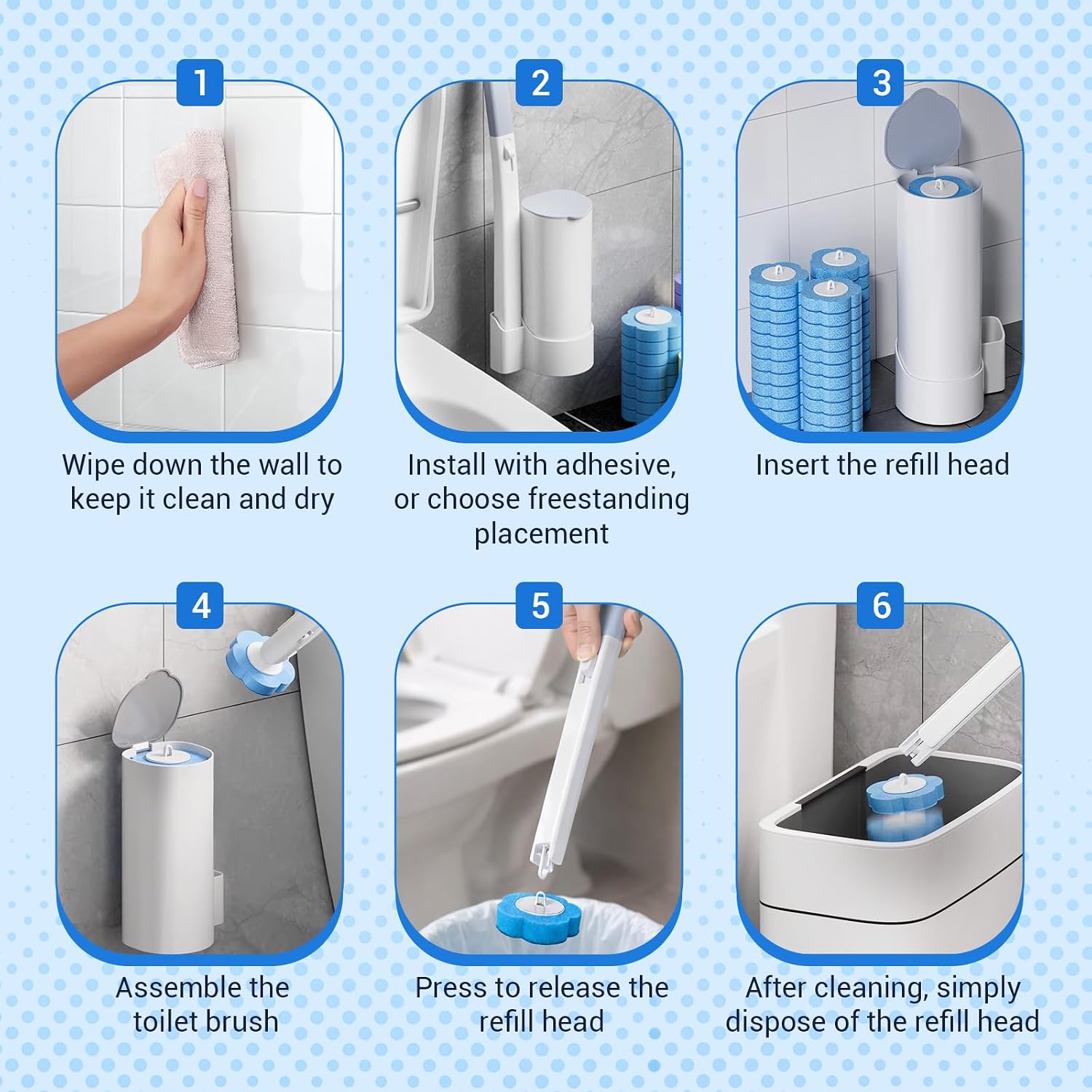 Detalle de zxevg Disposable Toilet Brush & Holder Set with 48 Refills: A practical, hygienic cleaning solution