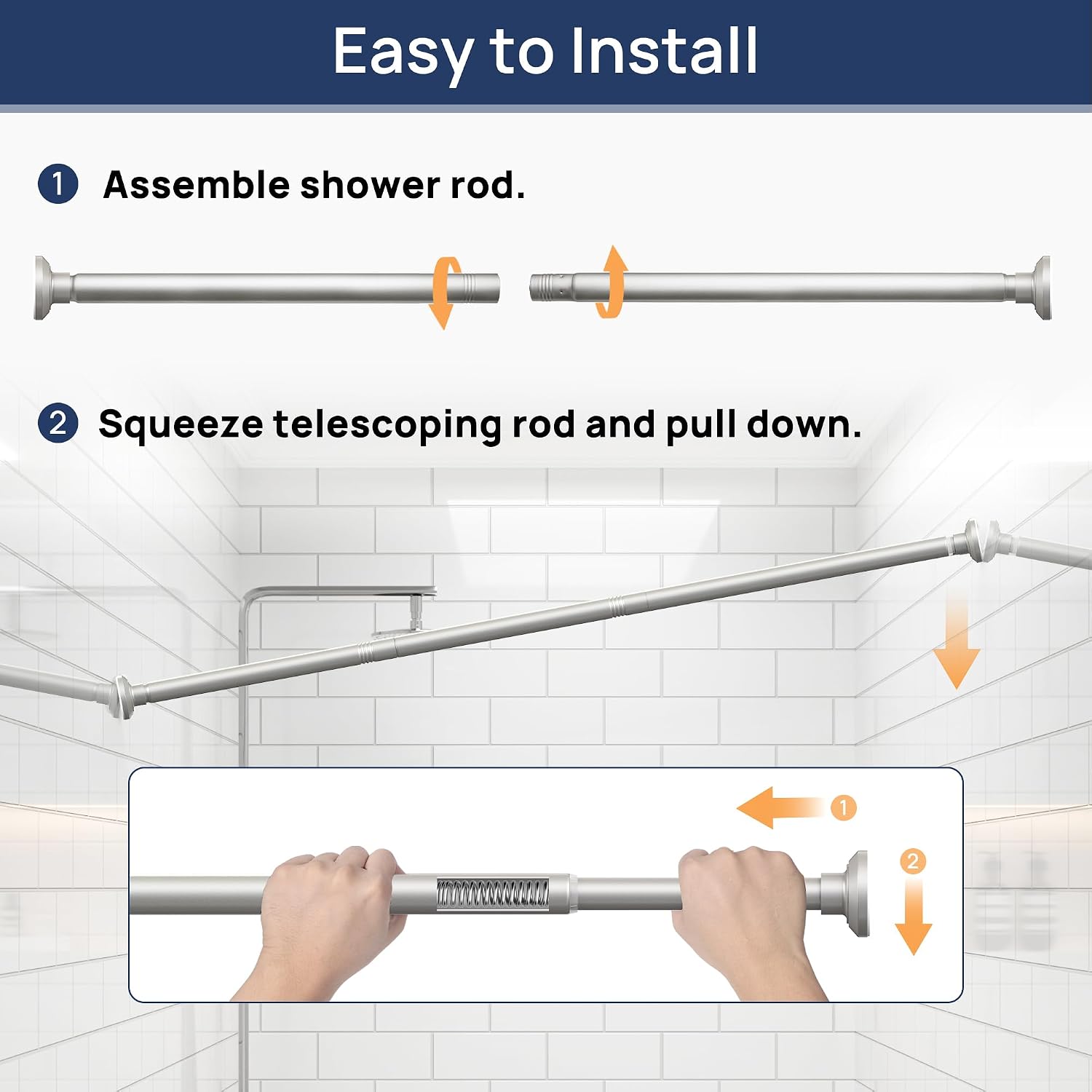 Detalle de ENJOYBASICS FEB0501007 Shower Curtain Rod, 30–76 Inch, Nickel Stainless Steel