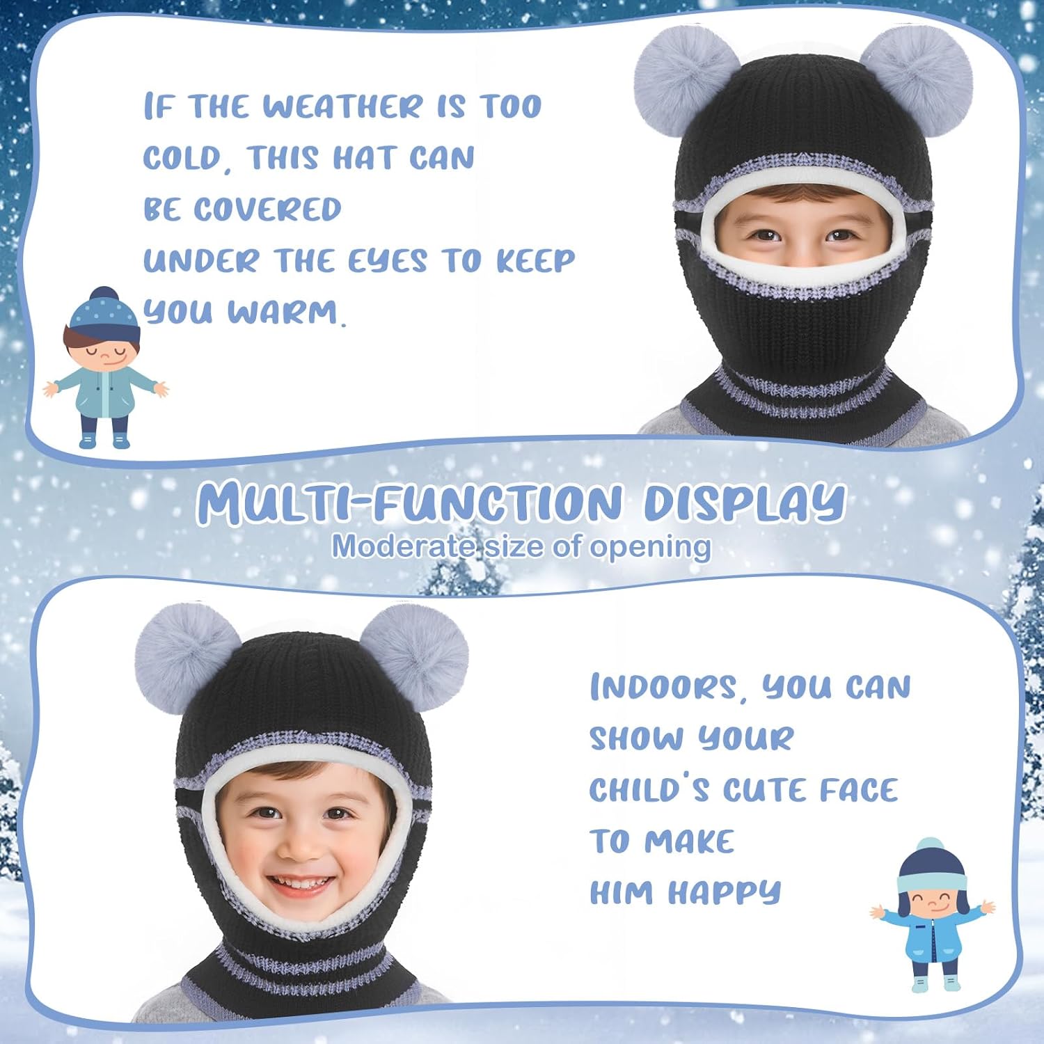 Detalle de Yimomoyi Kids Winter Warm Hat & Scarf (Fleece, Earflap Beanie/Balaclava) for 3–6 Years