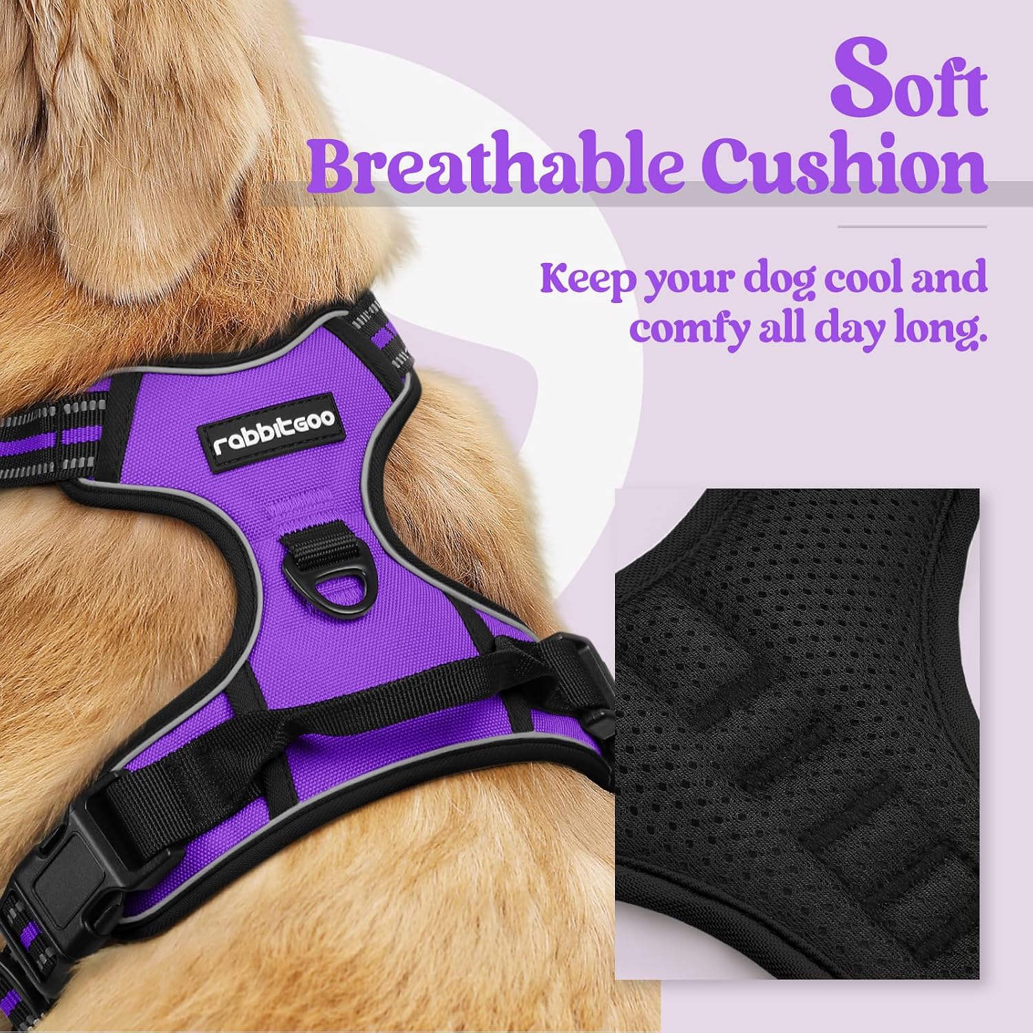 Detalle 1 de Rabbitgoo Dog Harness Medium No Pull with 2 Clips and Soft Padded Vest