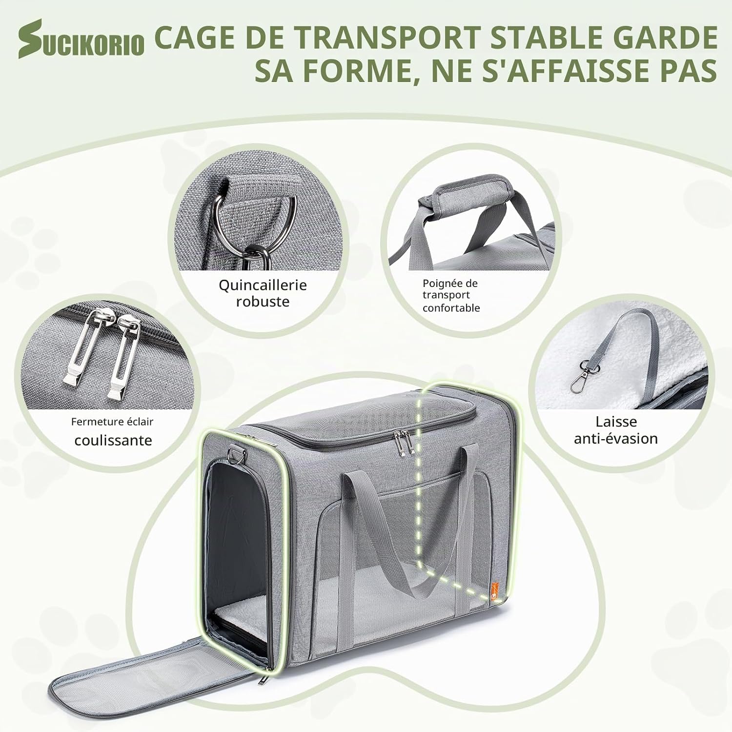 Detalle de SUCIKORIO B1031-Khaki transporttas voor katten en kleine honden, opvouwbaar, 55 x 40 x 23 cm